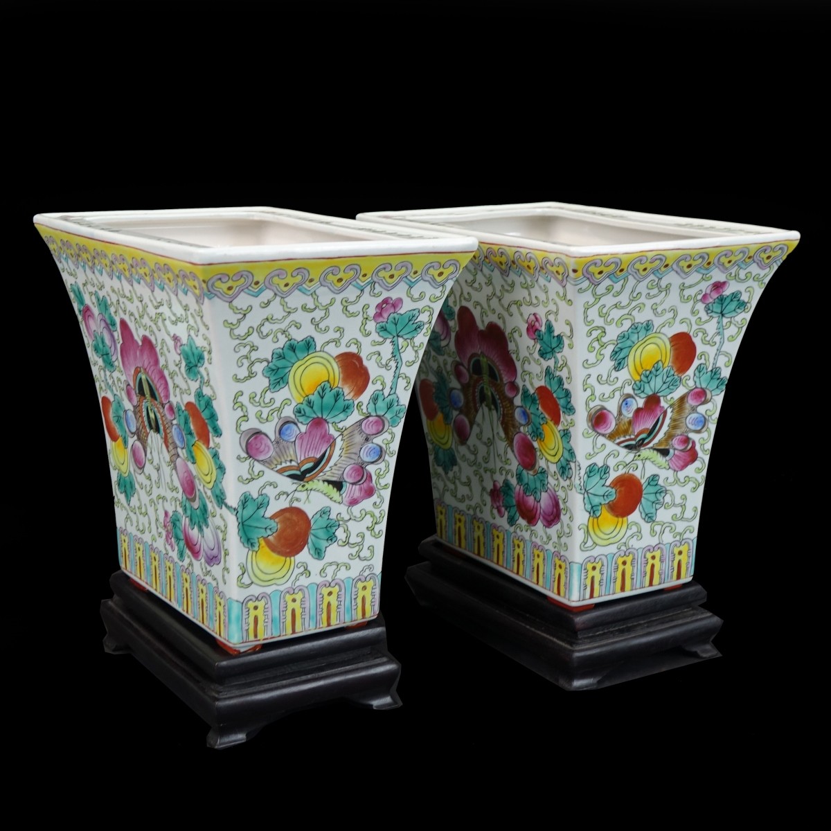 Pair of Chinese Famille Rose Flower Pots