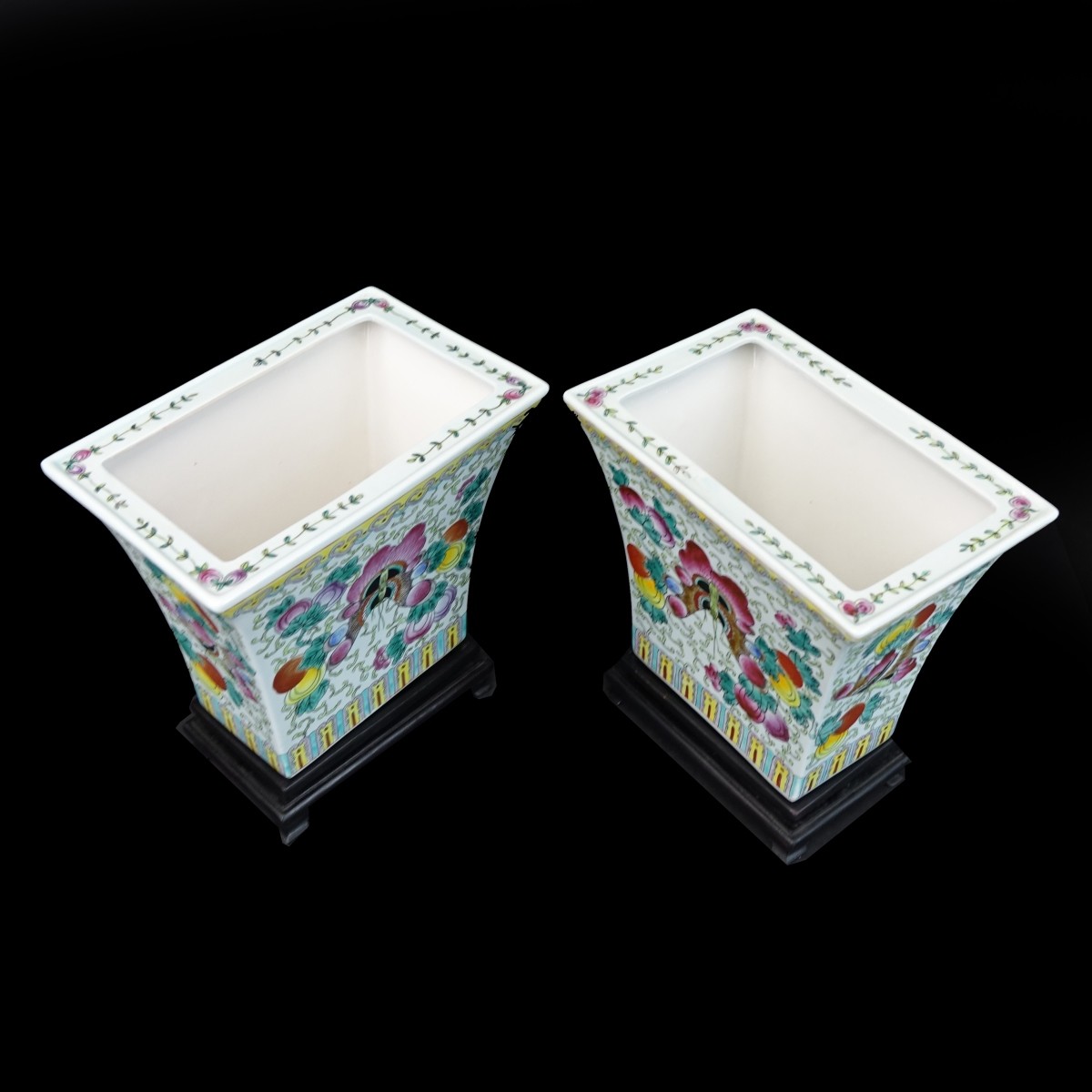 Pair of Chinese Famille Rose Flower Pots