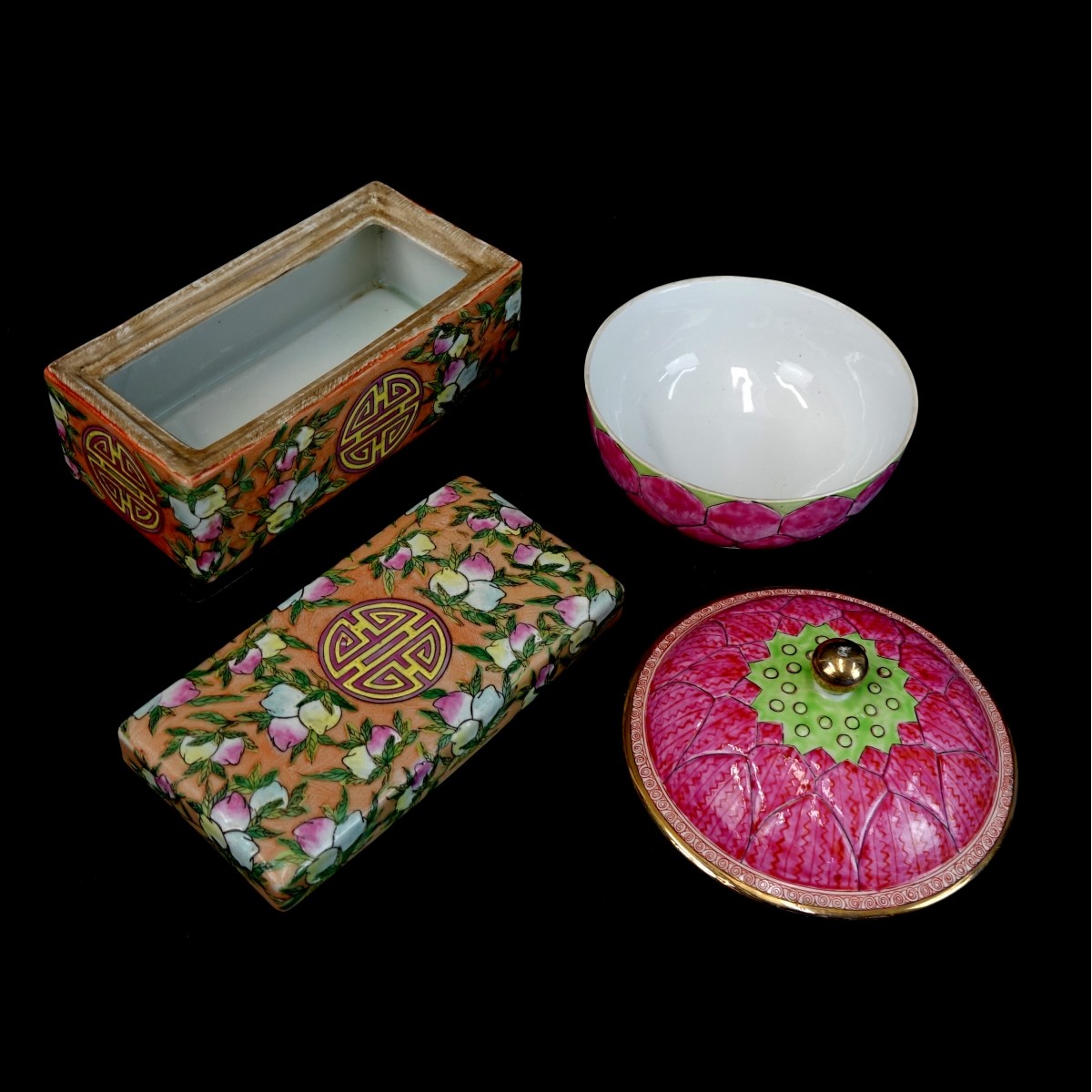 Chinese Lotus Covered Bowl and Chinese Box