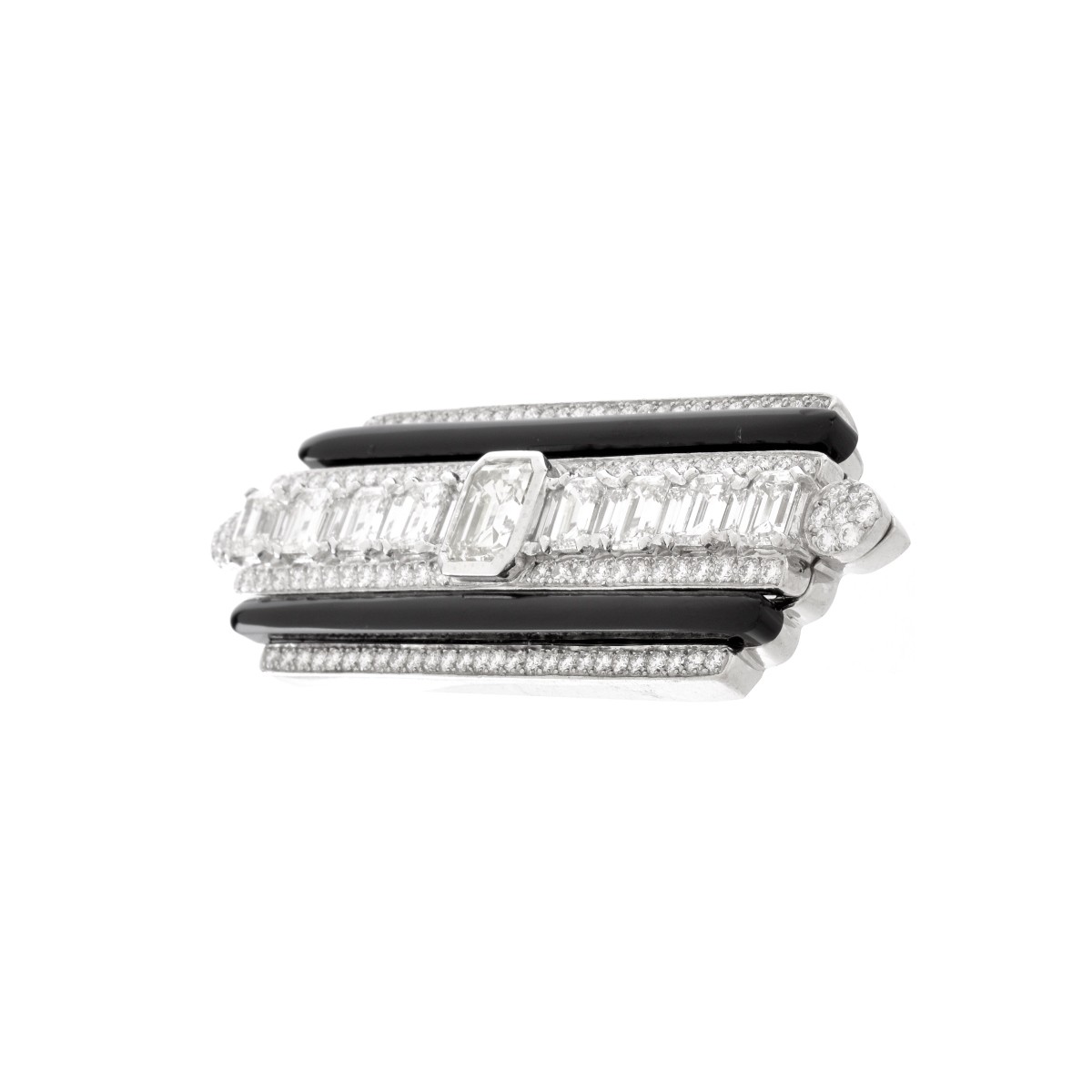 Diamond, Onyx and Platinum Brooch