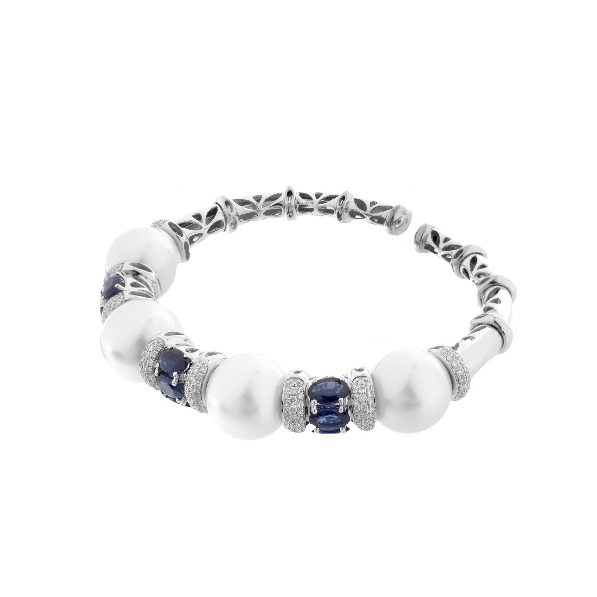 Sapphire, Diamond, Pearl and 18K Bangle