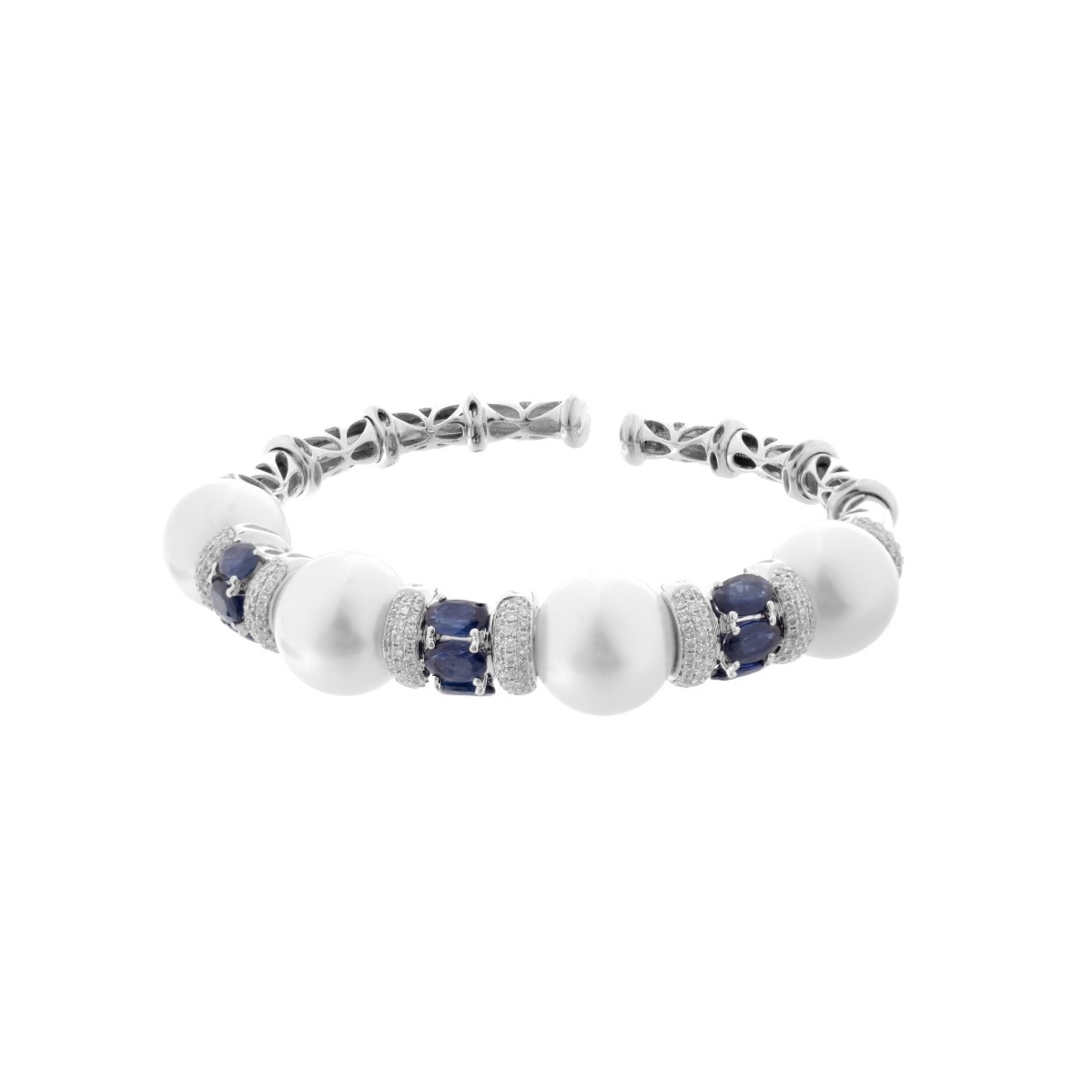 Sapphire, Diamond, Pearl and 18K Bangle