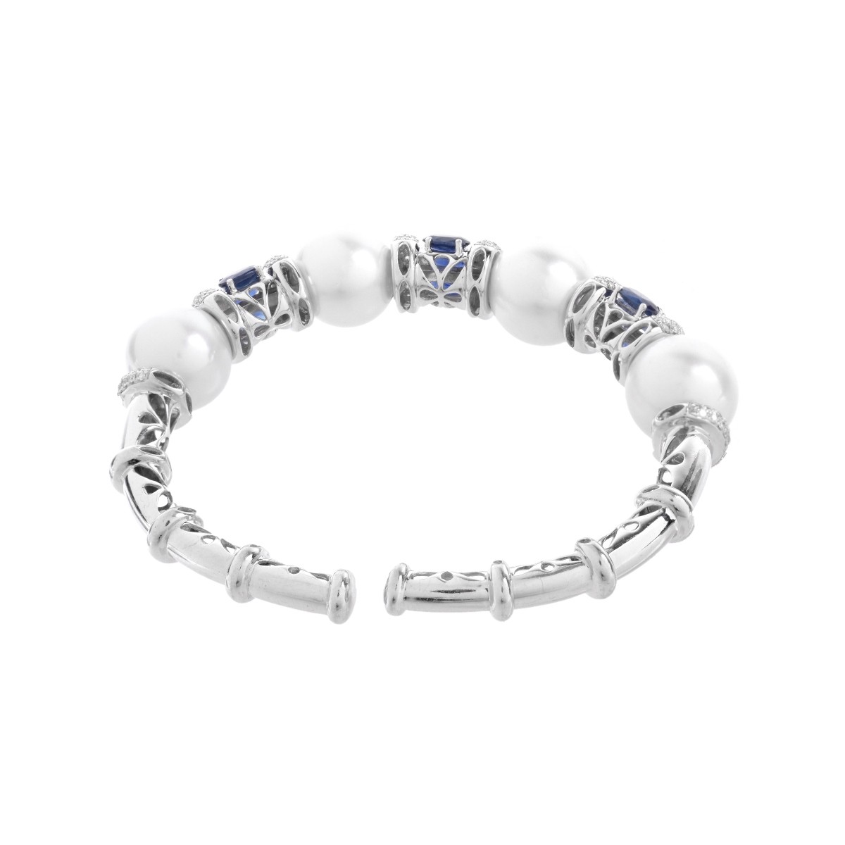 Sapphire, Diamond, Pearl and 18K Bangle