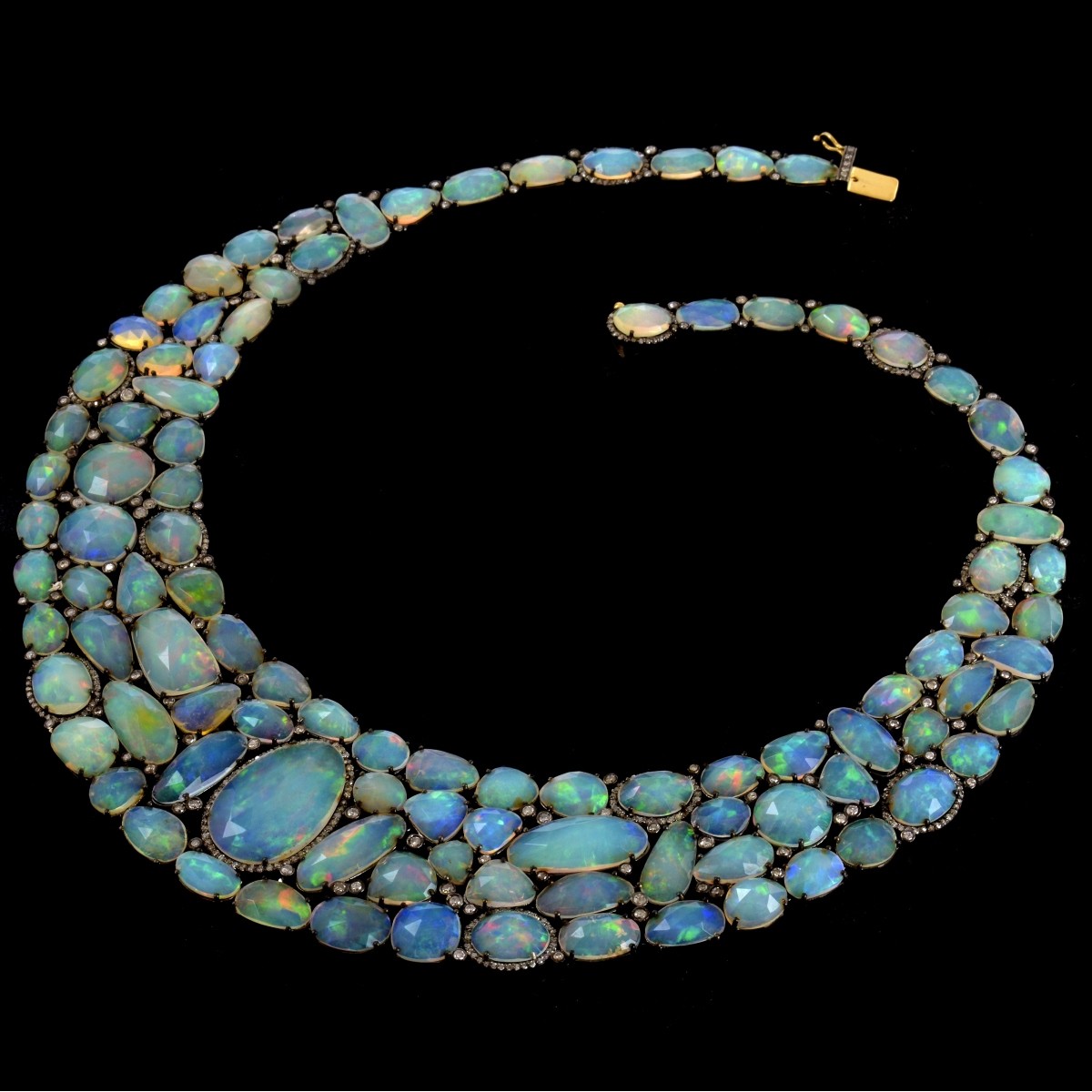 Opal, Diamond, 14K and Silver Necklace