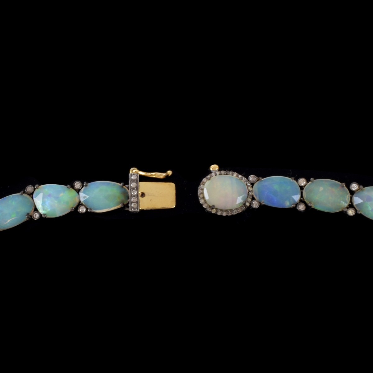 Opal, Diamond, 14K and Silver Necklace