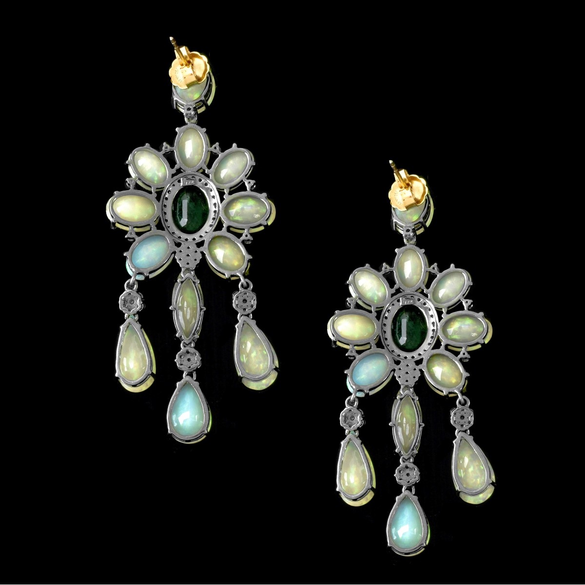 Opal, Emerald and Diamond Earrings