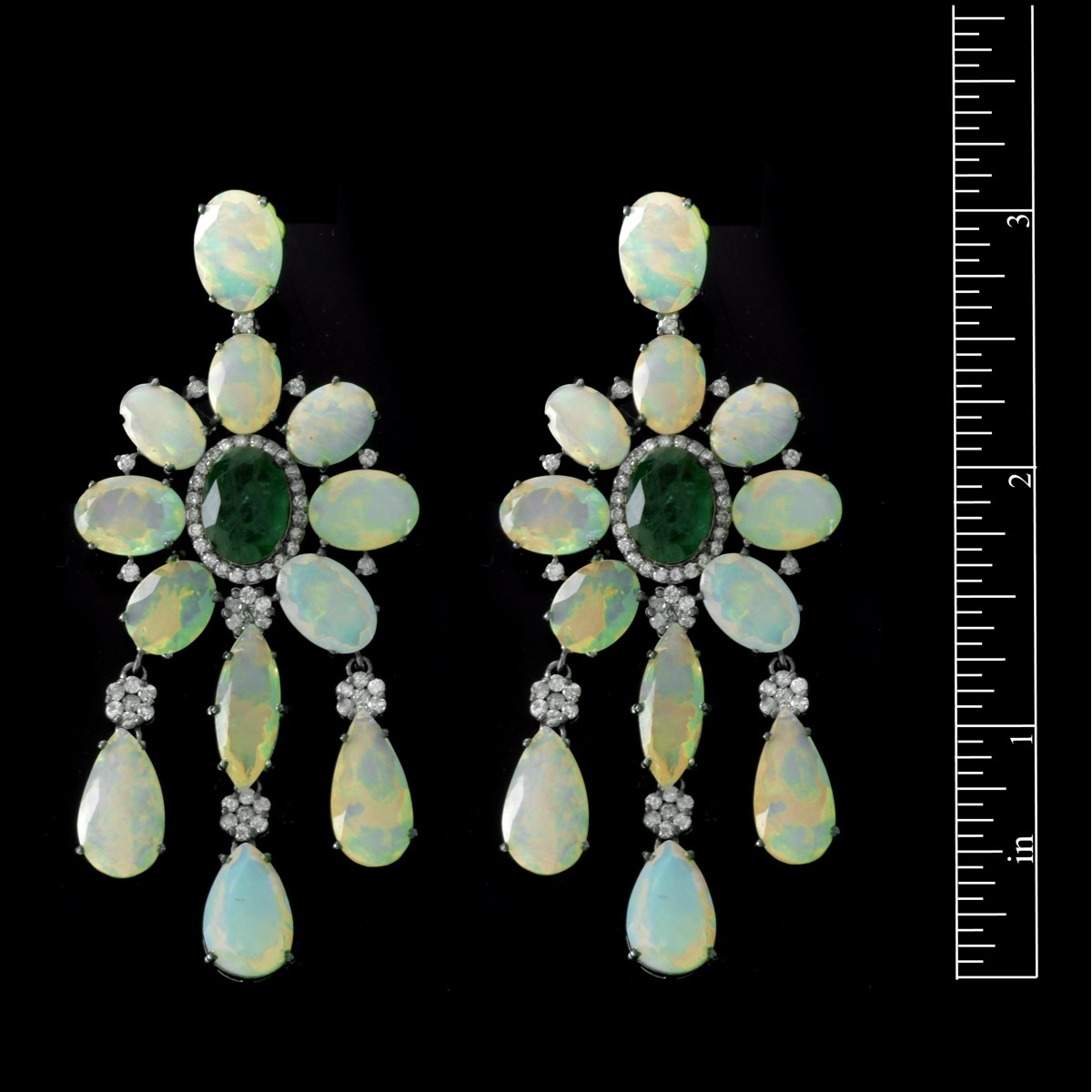 Opal, Emerald and Diamond Earrings