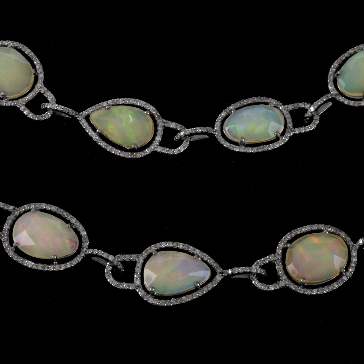 Opal, Diamond and Silver Necklace