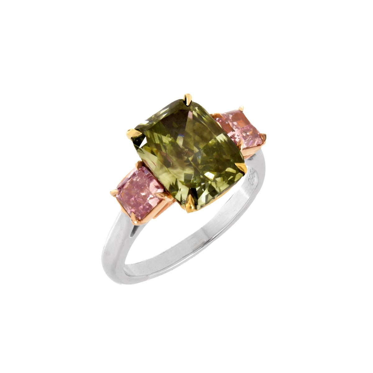 Natural Green Diamond and 18K Ring