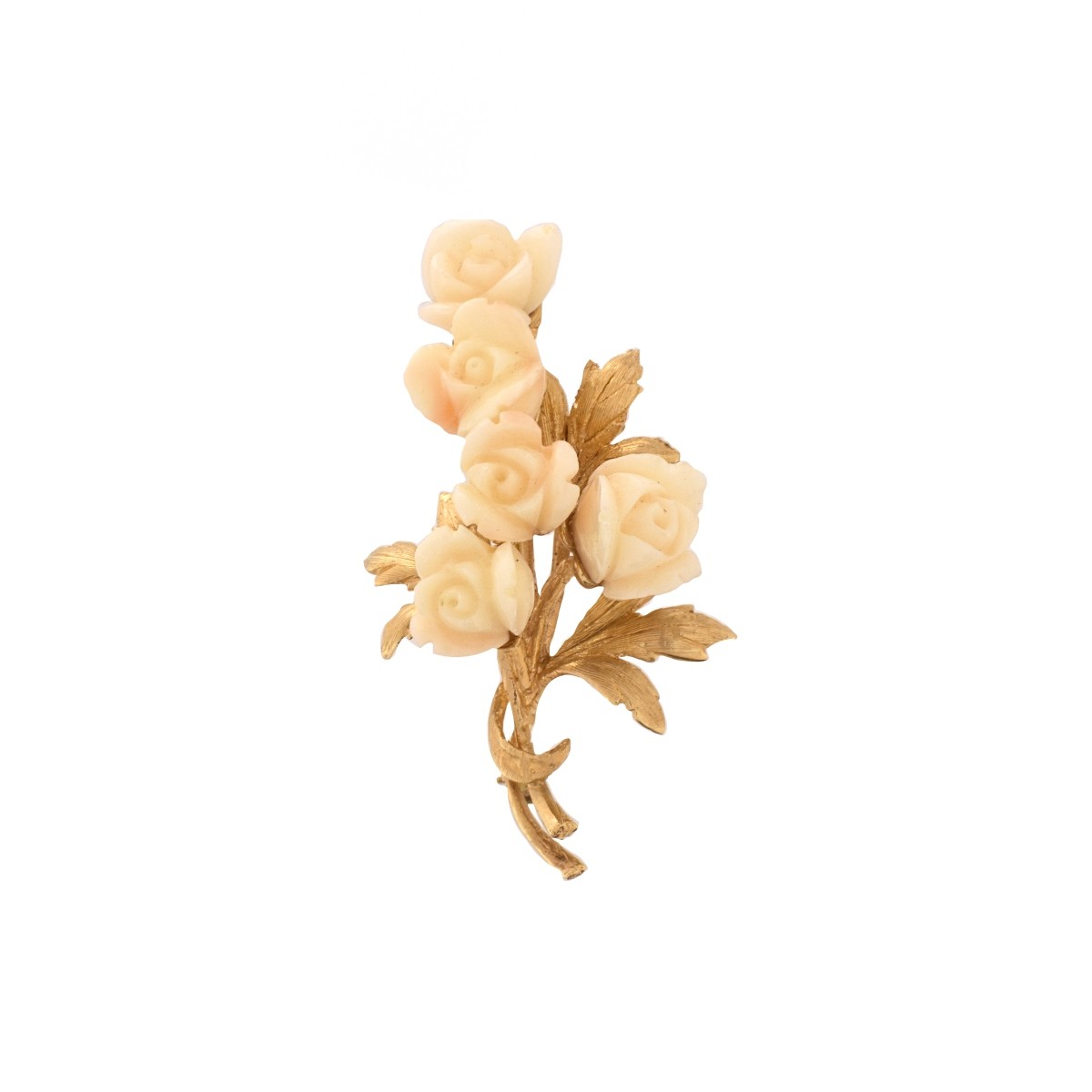 Coral and 14K Brooch