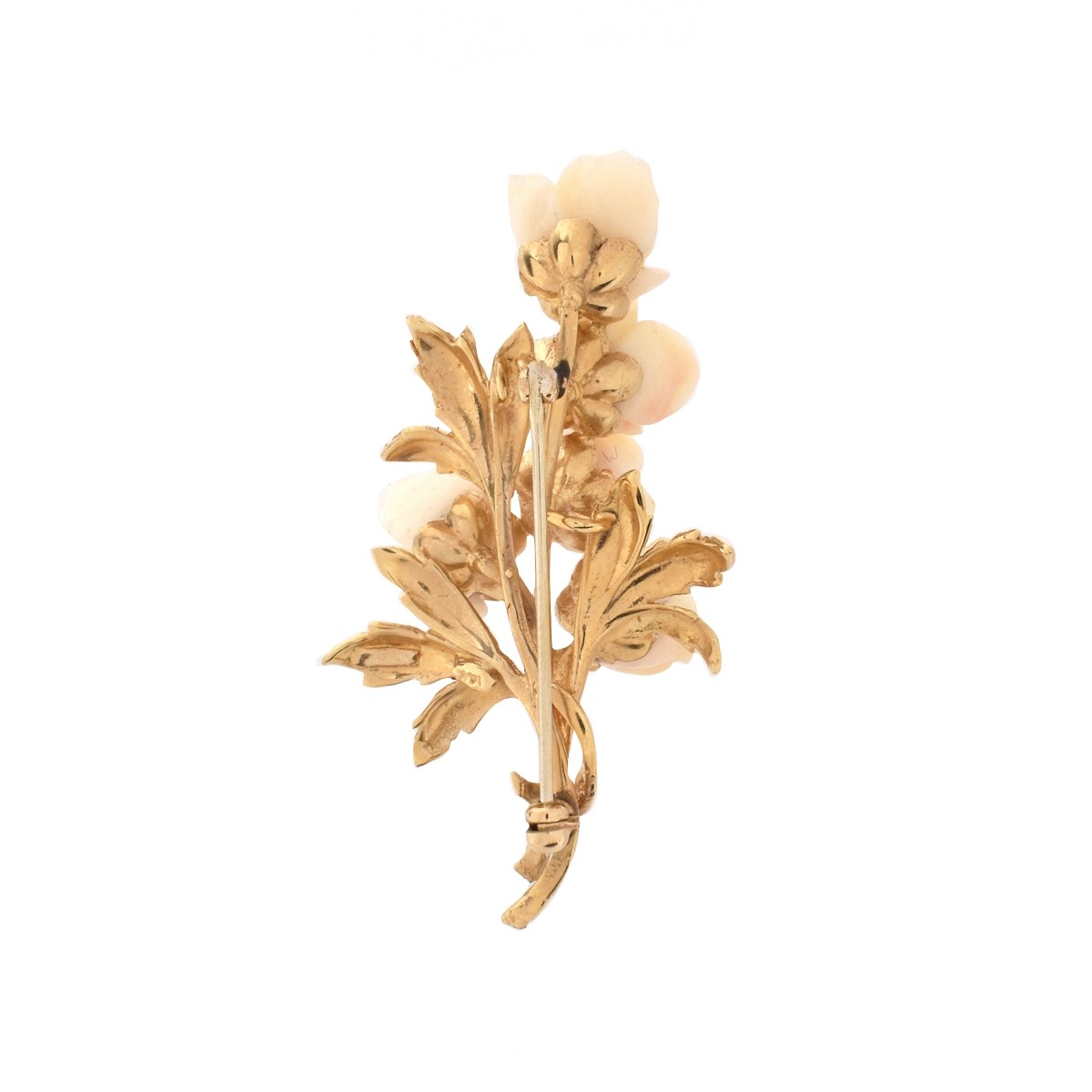 Coral and 14K Brooch