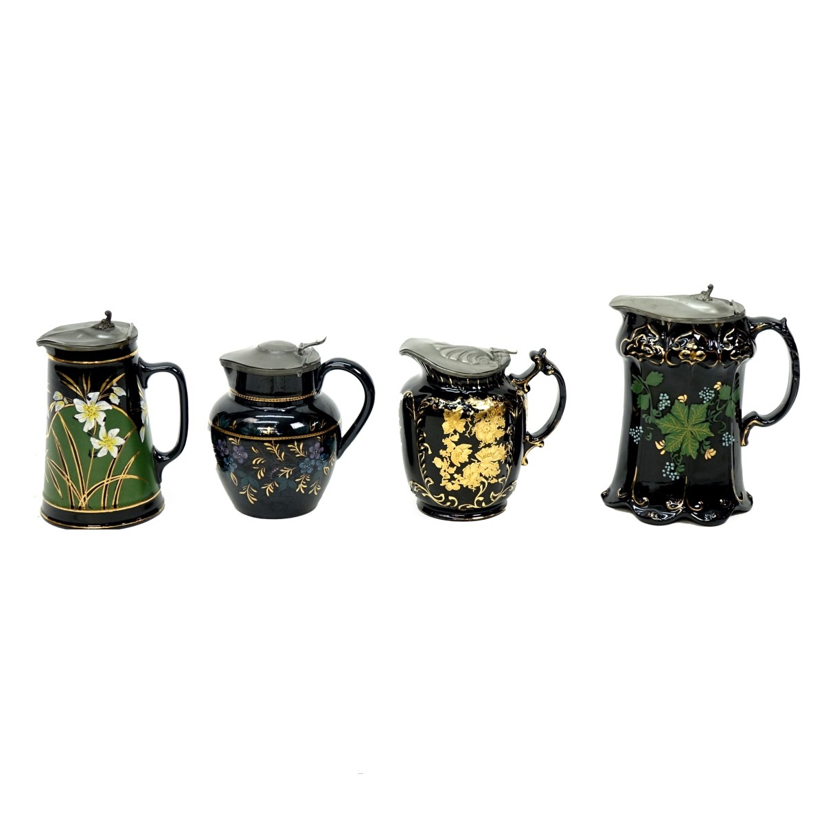 Antique Victorian Black Pottery Pitchers