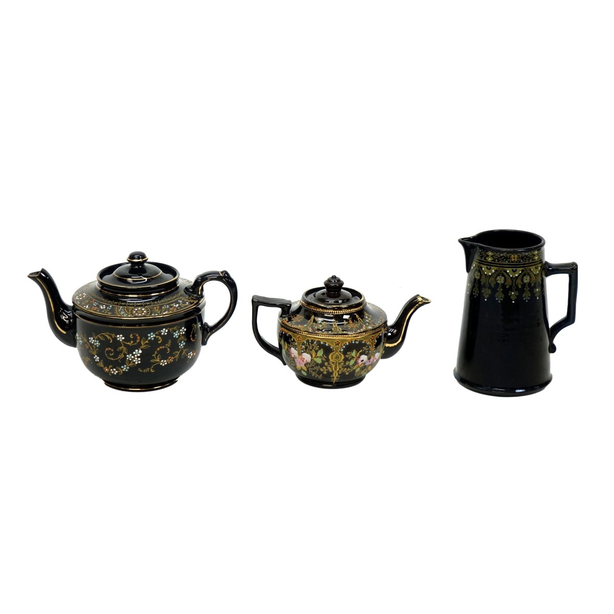 Three (3) Antique Pottery Teapots and Jug