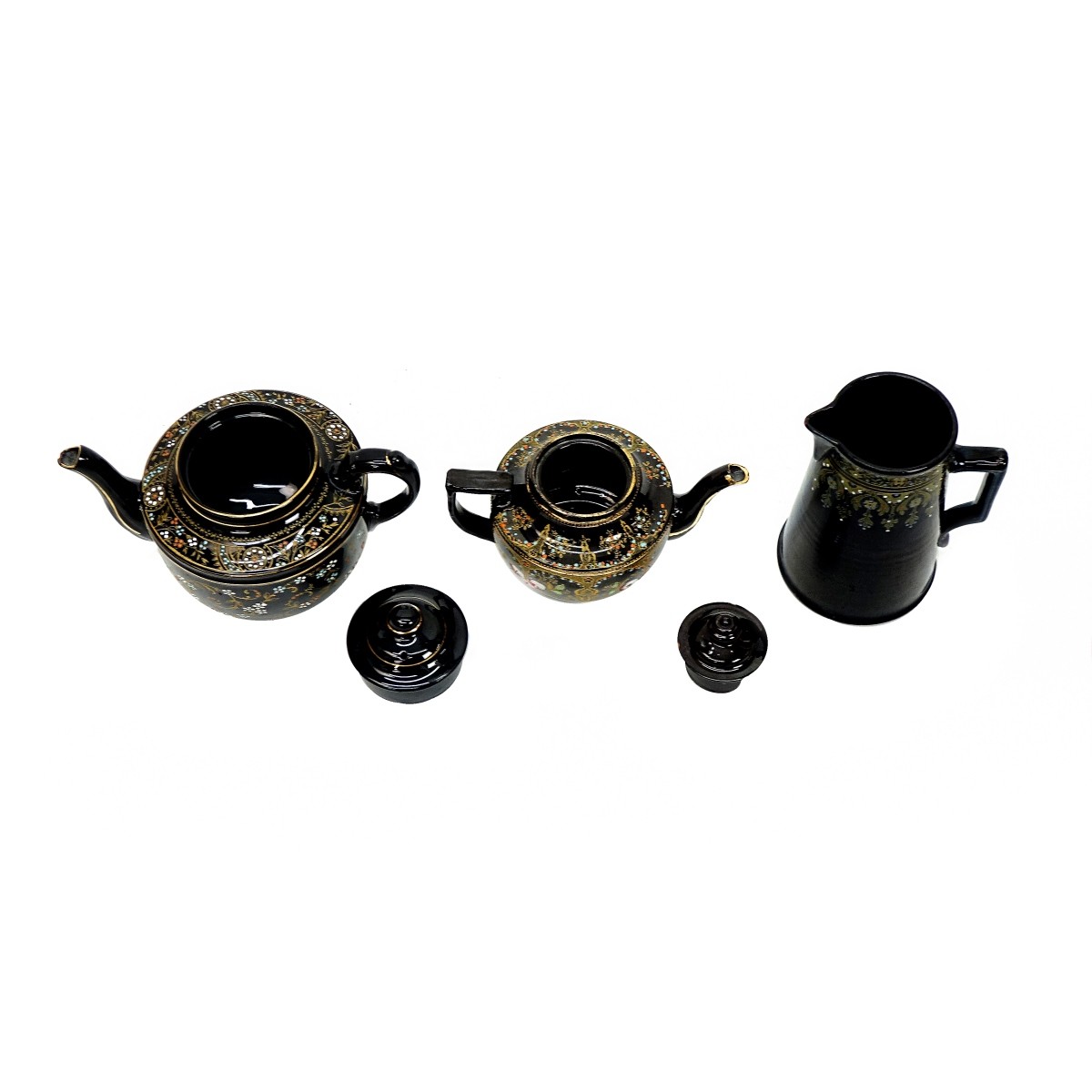 Three (3) Antique Pottery Teapots and Jug