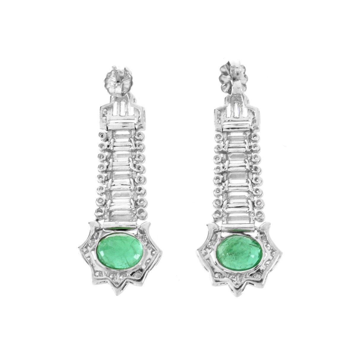 Emerald, Diamond and Platinum Earrings