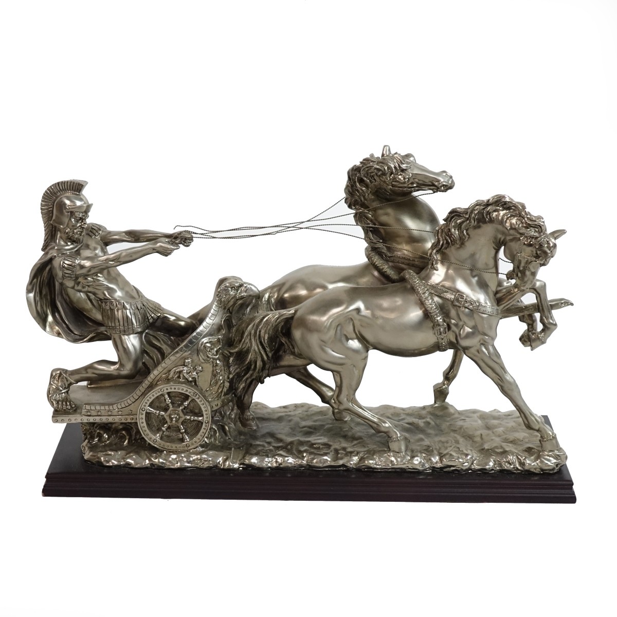 Large 20th C. Silver-Clad Roman Chariot