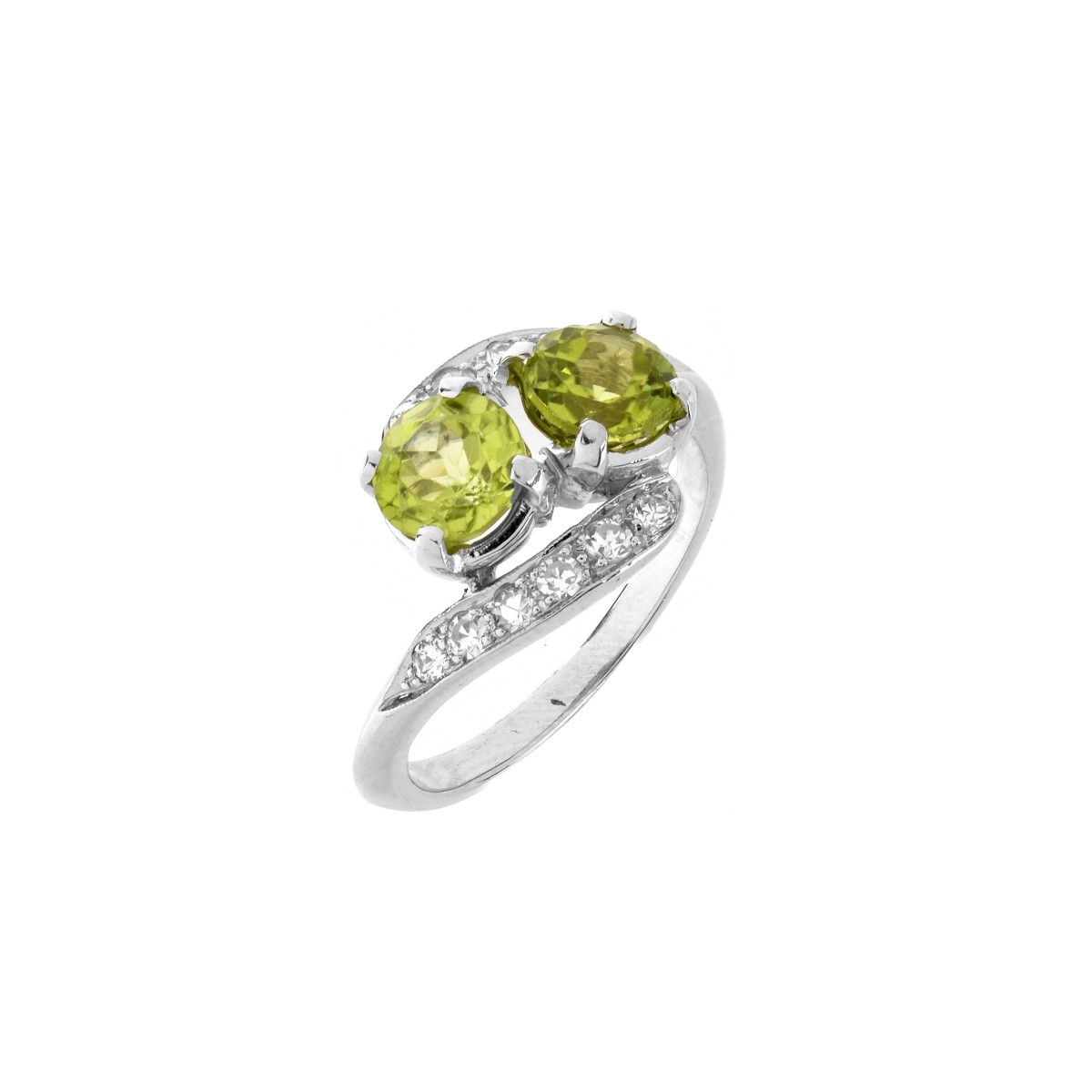 Peridot, Diamond and Platinum Ring