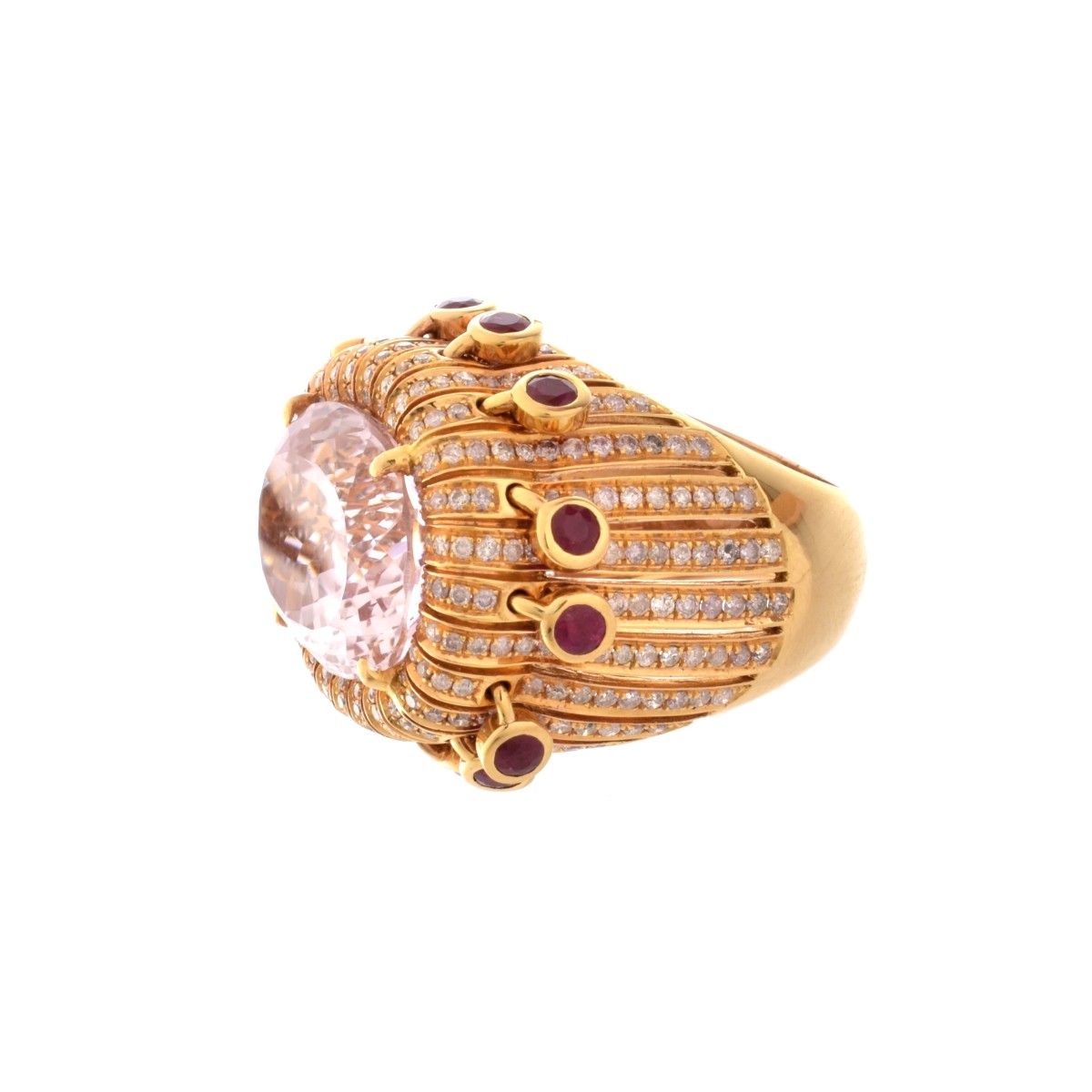 Kunzite, Ruby, Diamond and 18K Ring