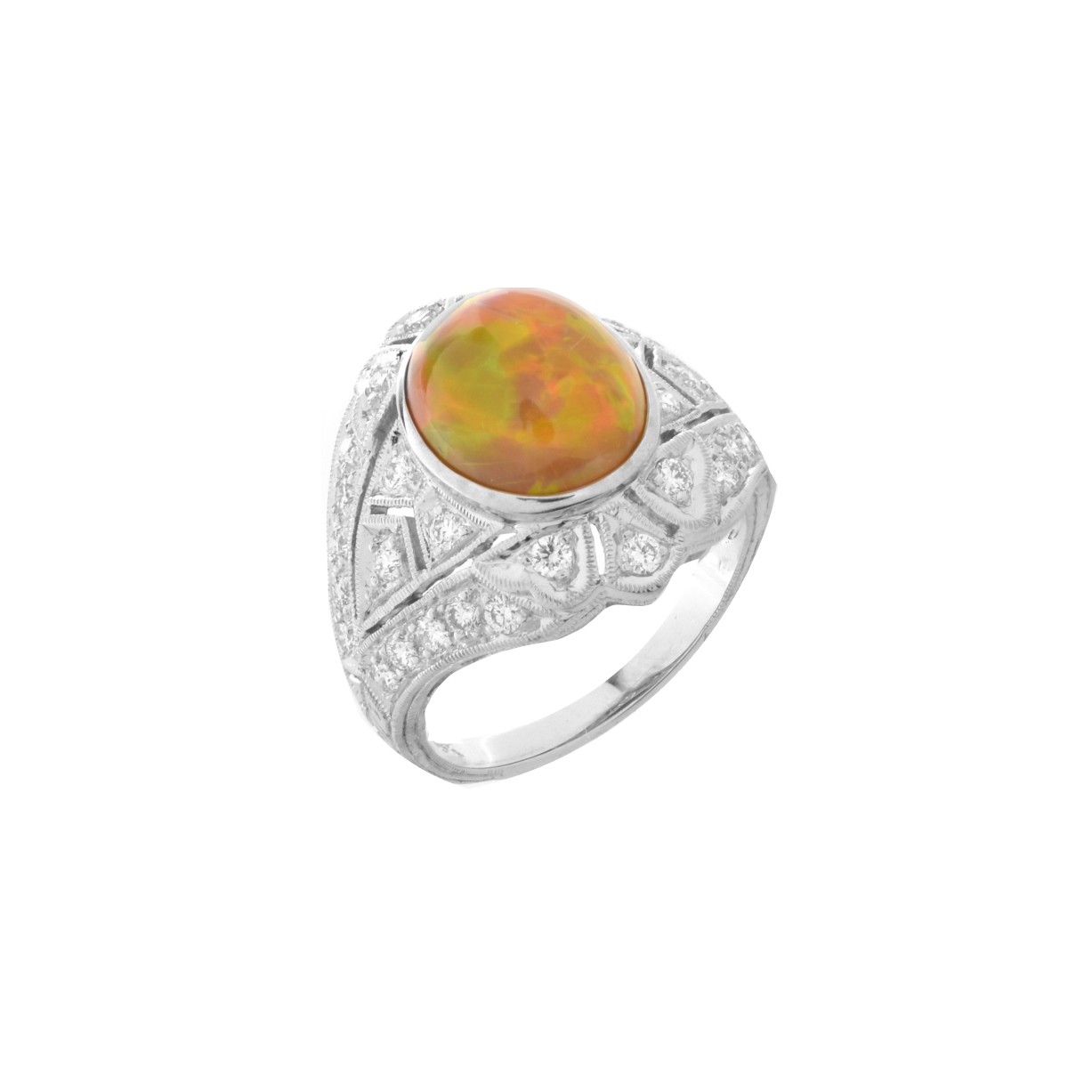 Opal, Diamond and 18K Ring