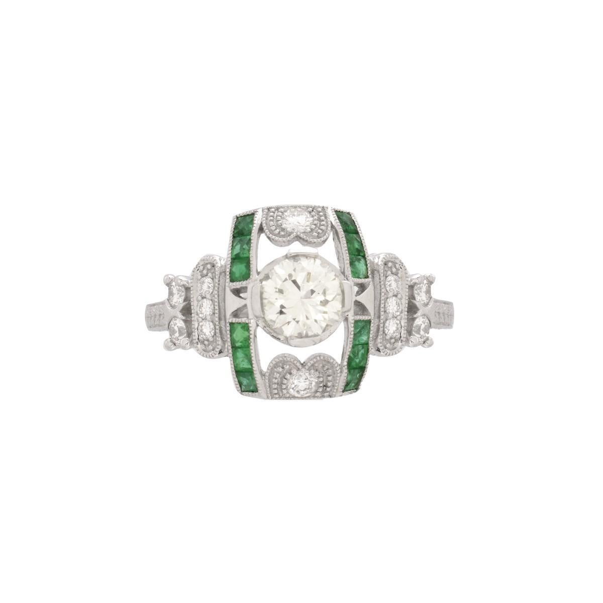 Diamond, Emerald and Platinum Ring