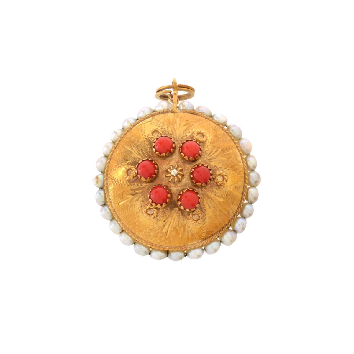 Coral, Pearl and 18K Pendant