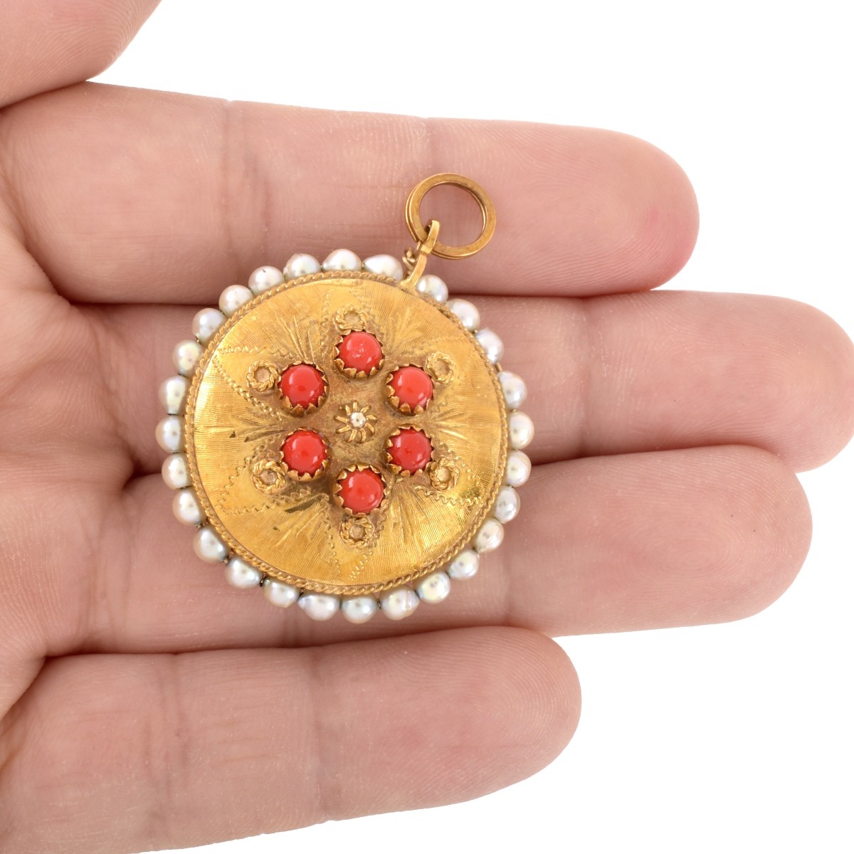 Coral, Pearl and 18K Pendant