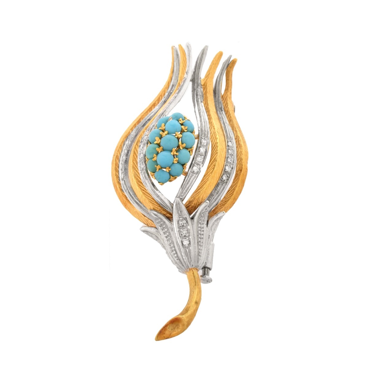 Diamond, Turquoise and 18K Flower Brooch