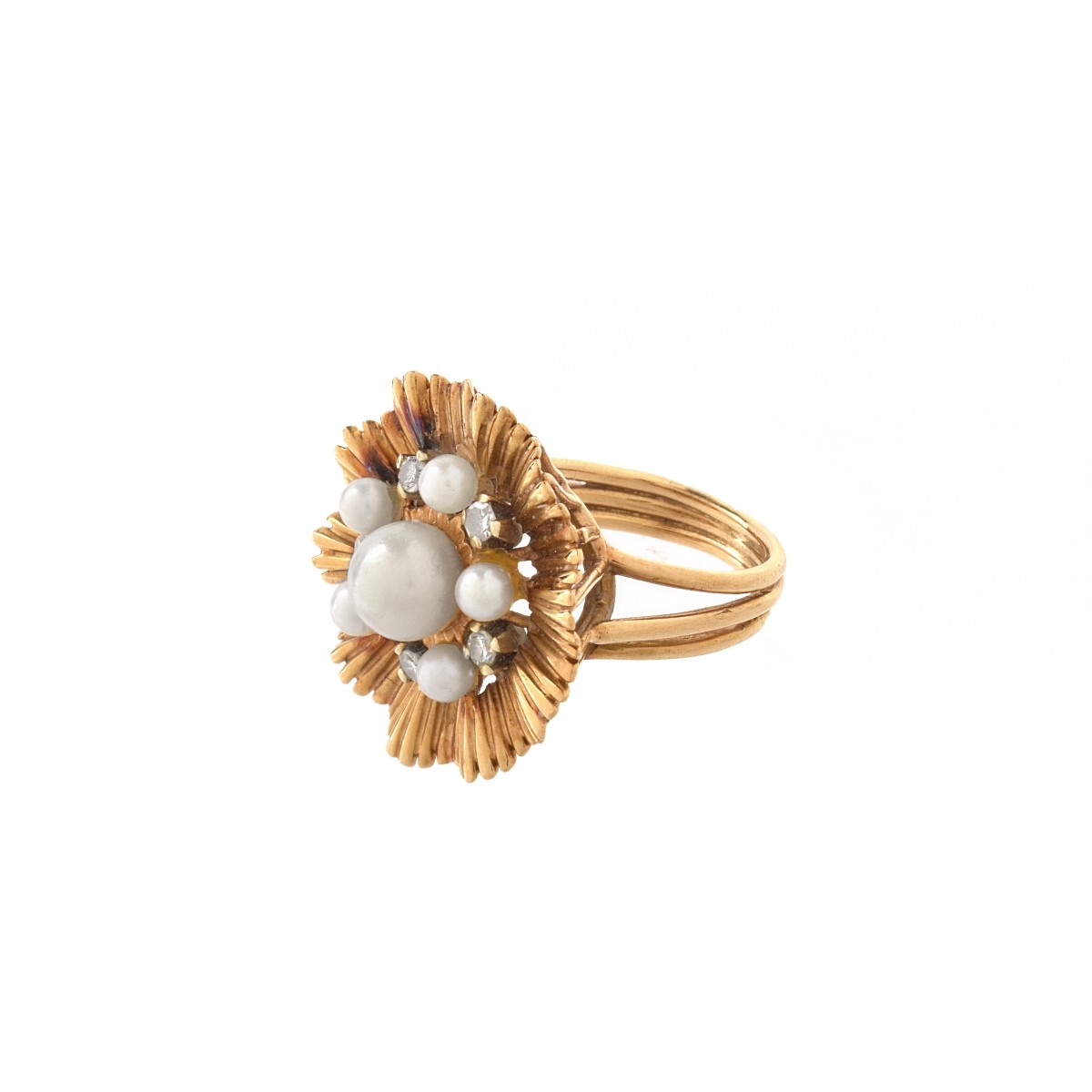 Pearl, Diamond and 18K Ring