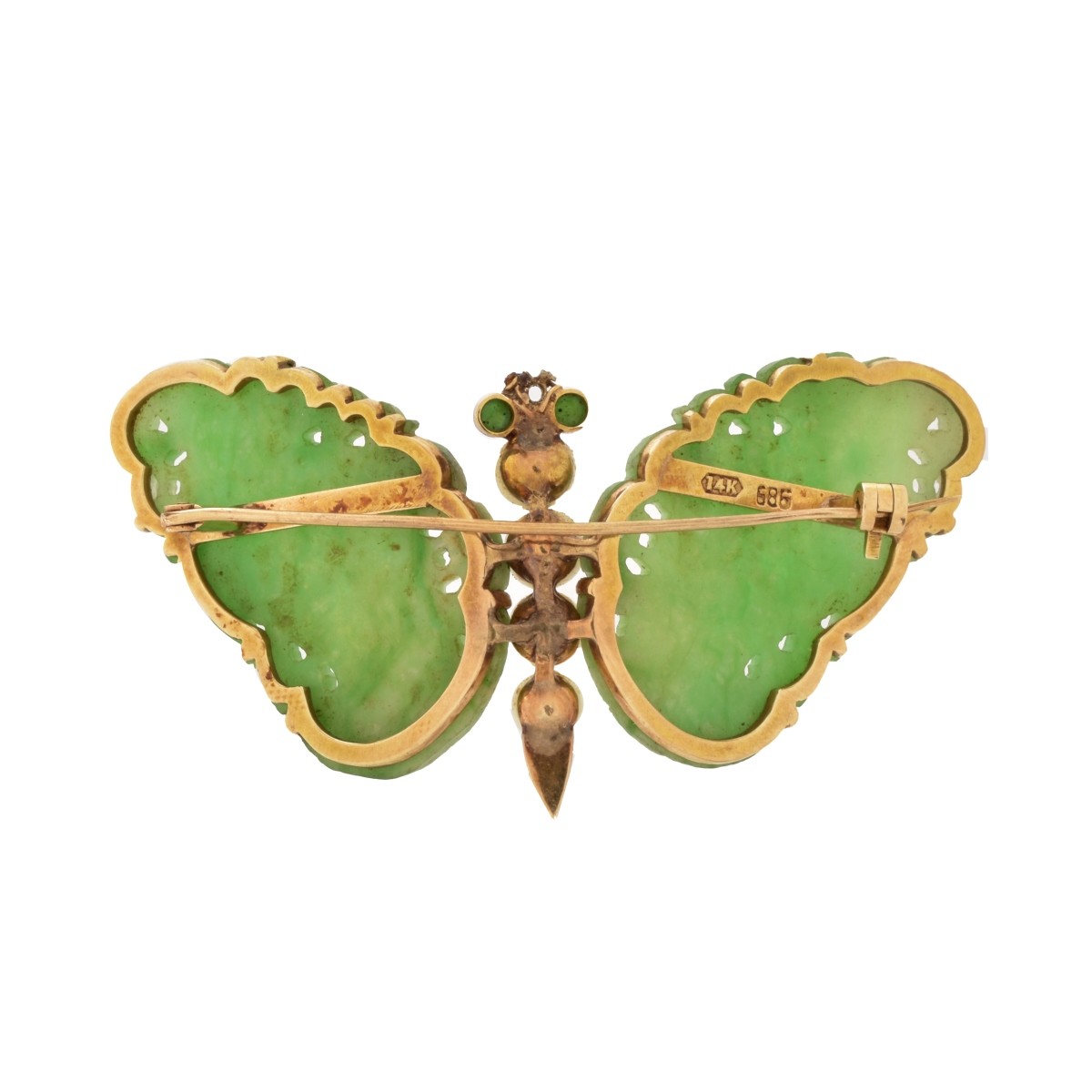 Jade, Pearl and 14K Brooch