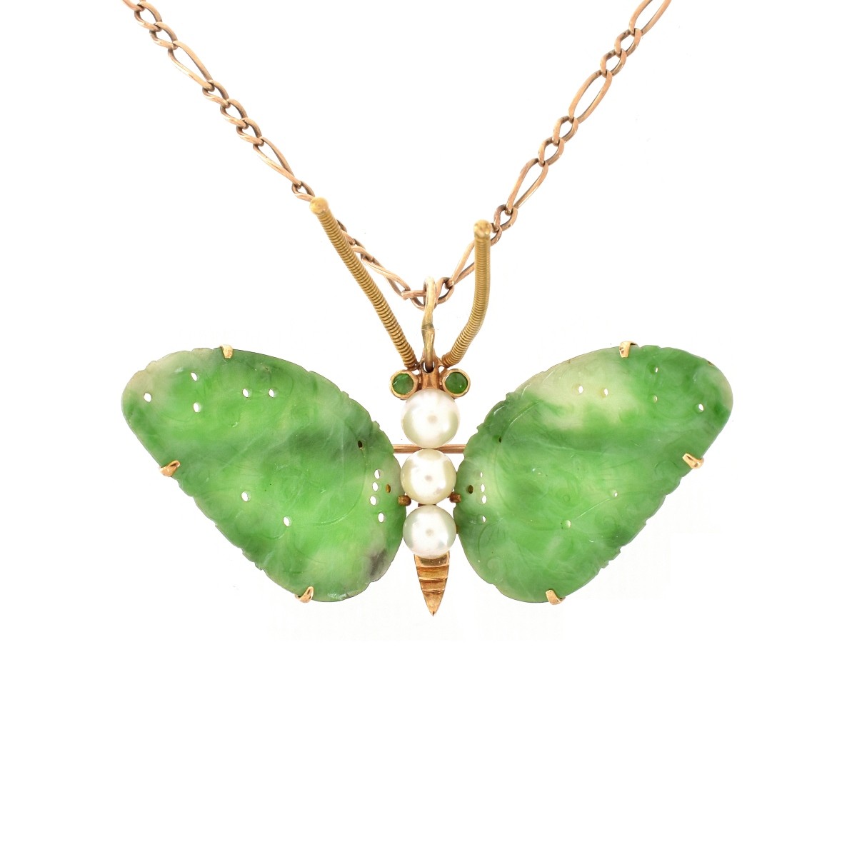Jade, Pearl and 14K Pendant Necklace