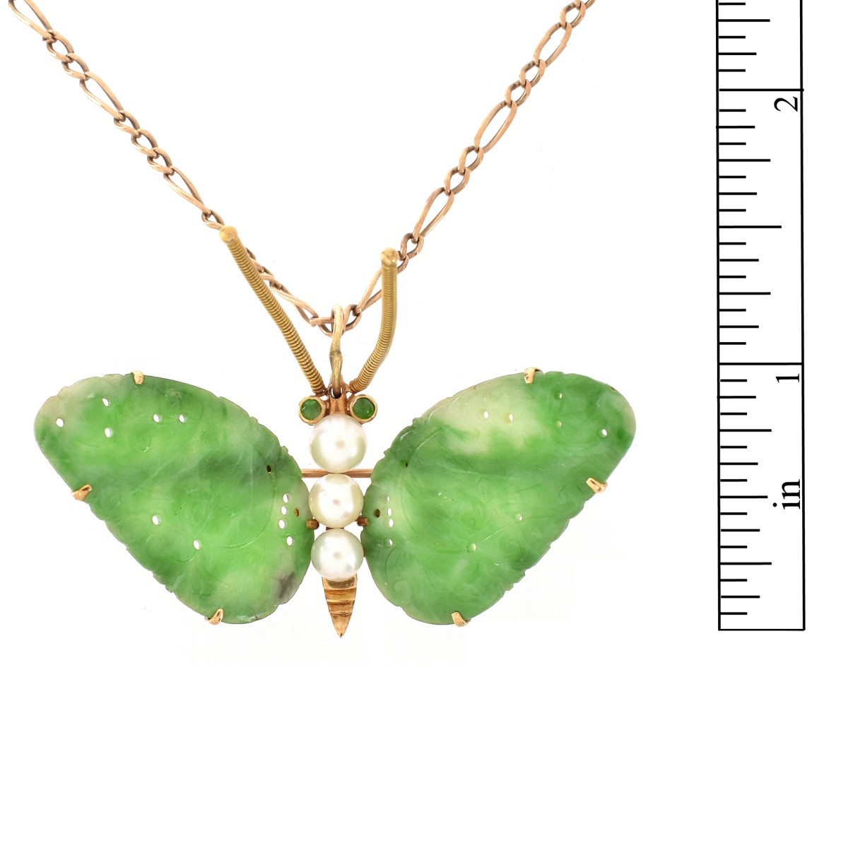 Jade, Pearl and 14K Pendant Necklace