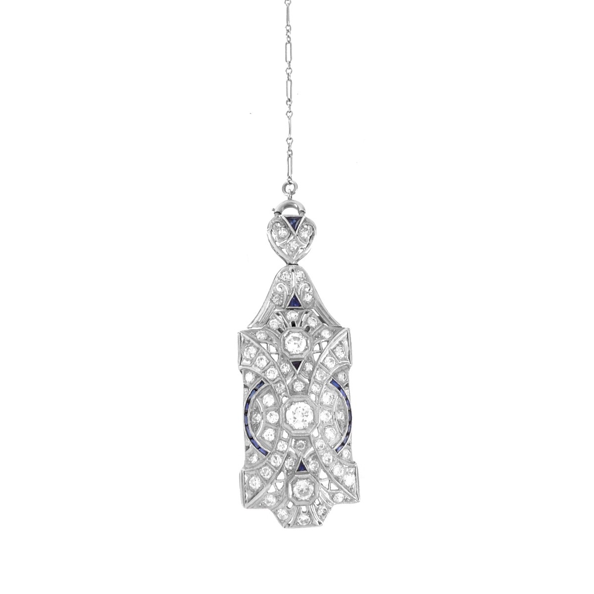 Art Deco Diamond and Platinum Pendant Necklace