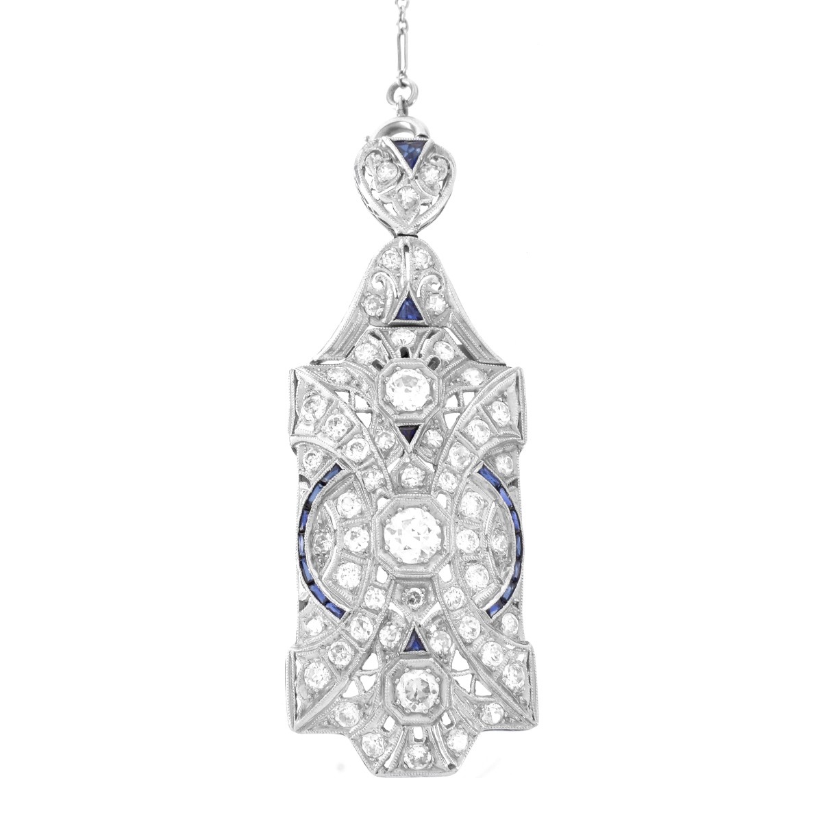 Art Deco Diamond and Platinum Pendant Necklace