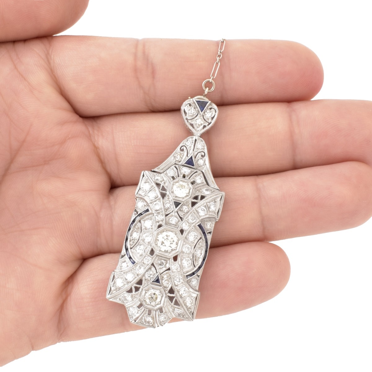 Art Deco Diamond and Platinum Pendant Necklace