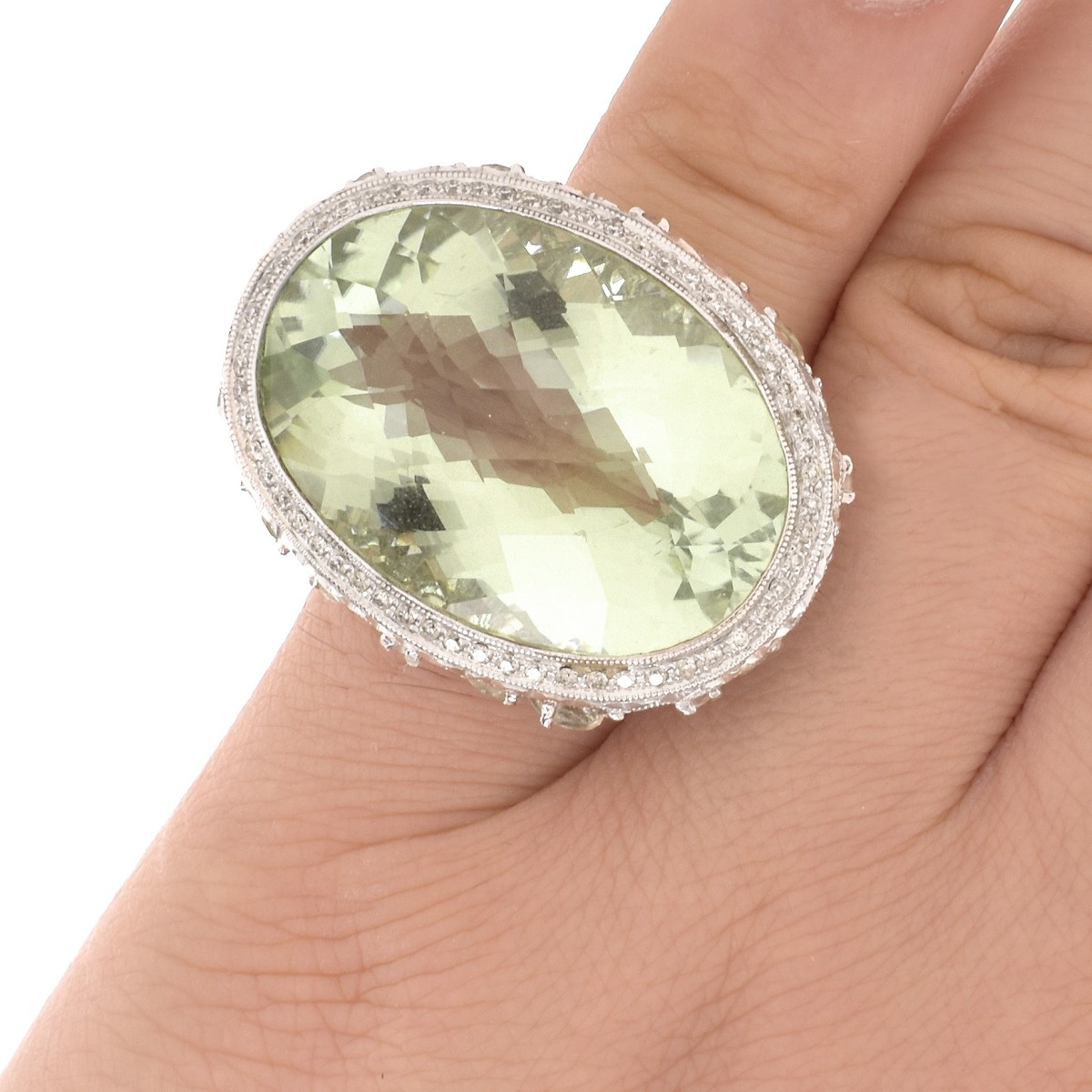 Prasiolite, Diamond and 18K Ring