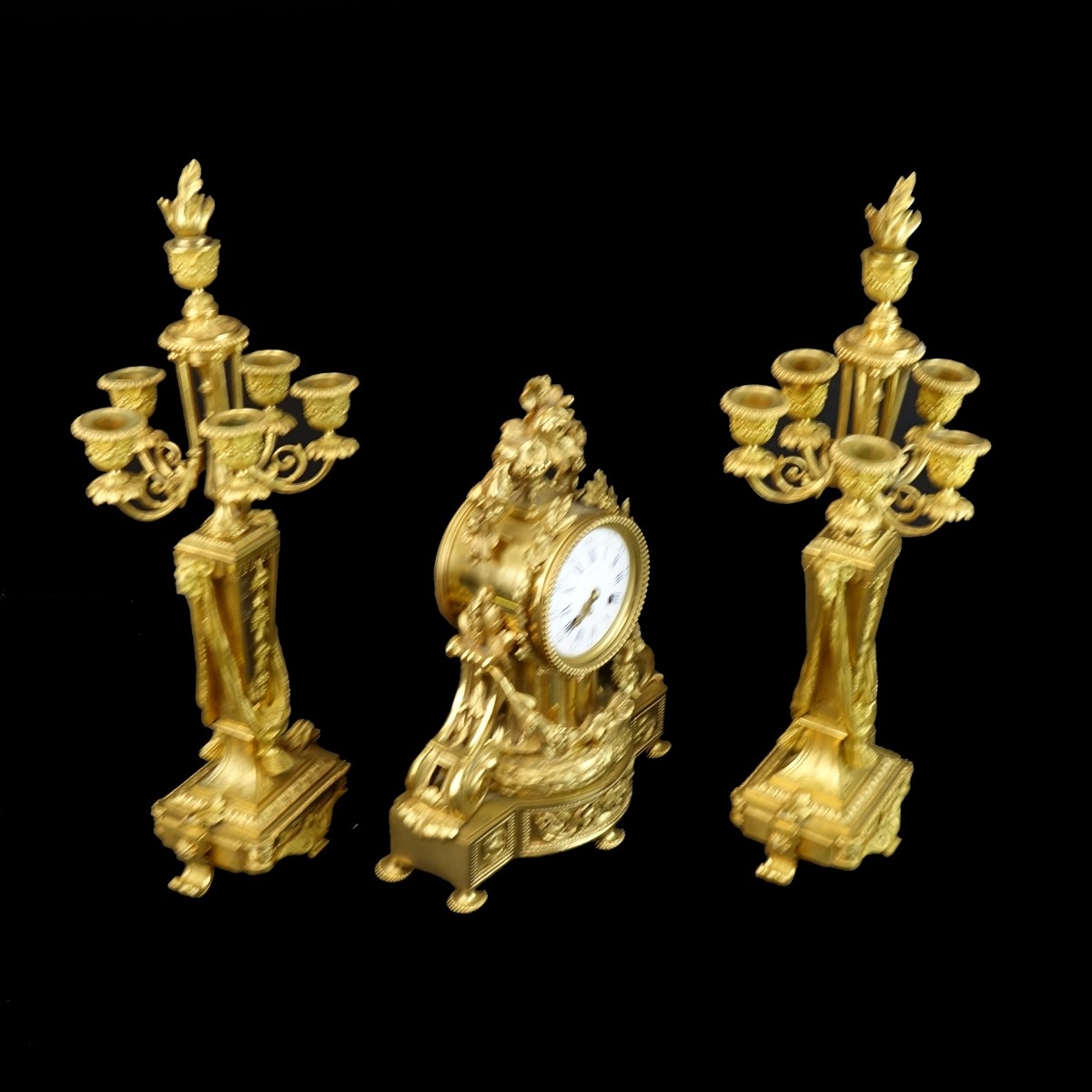 Popon, A. Paris Gilt Bronze Three Piece Garniture