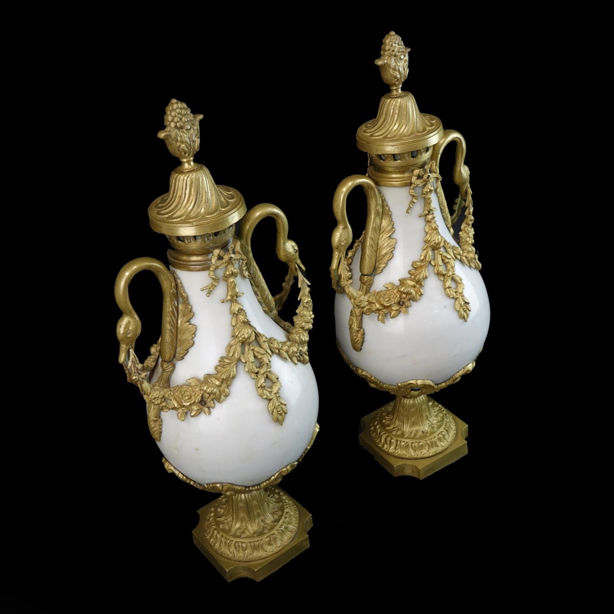 Pair of French Marble and Bronze Urns