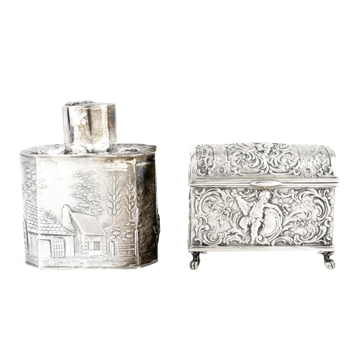 Silver Tea Caddy and Casket Box