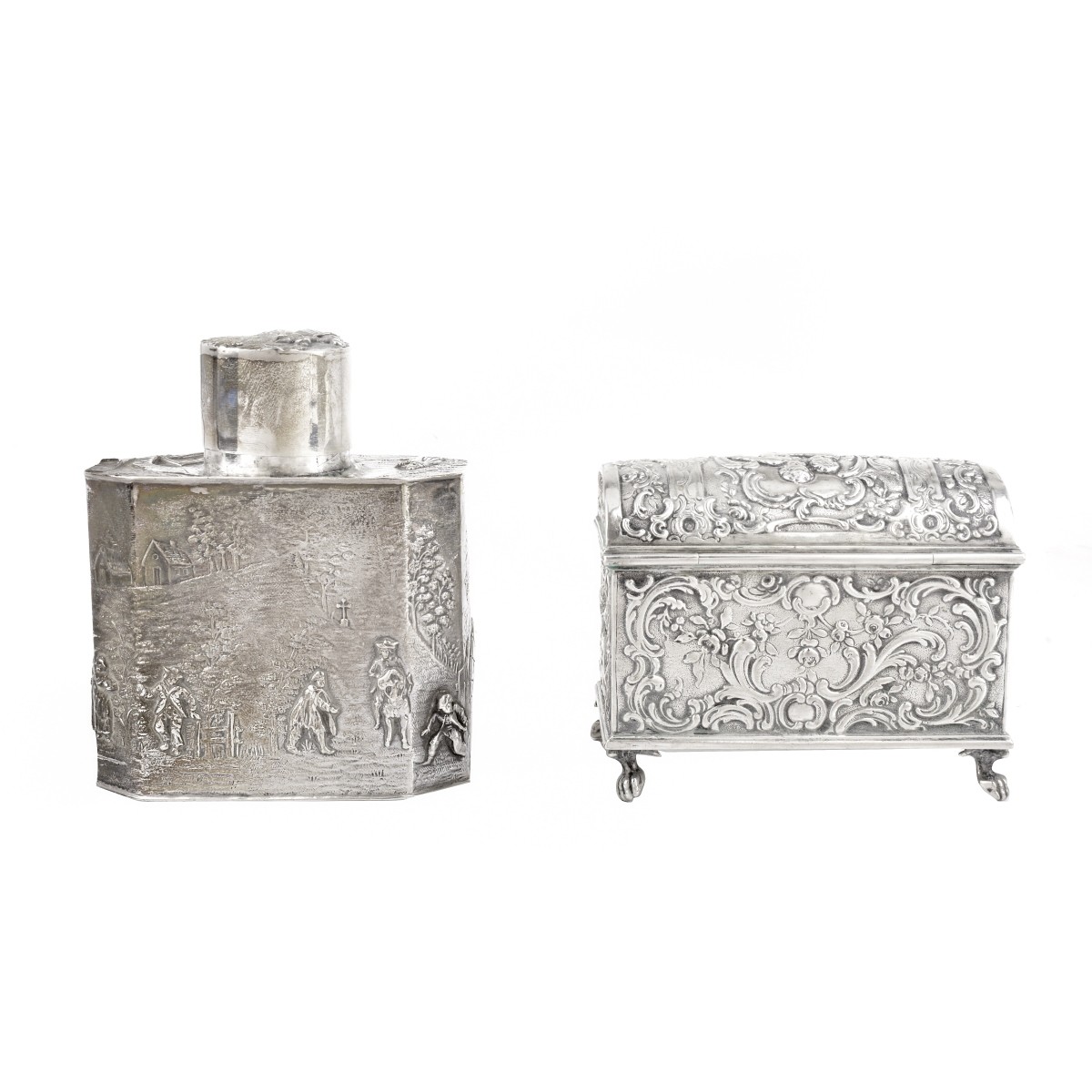 Silver Tea Caddy and Casket Box