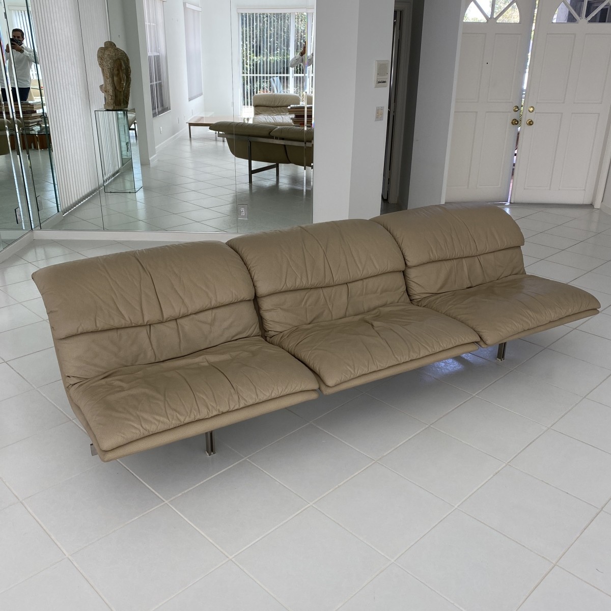 Saporiti Leather "Wave" Three-Part Sofa