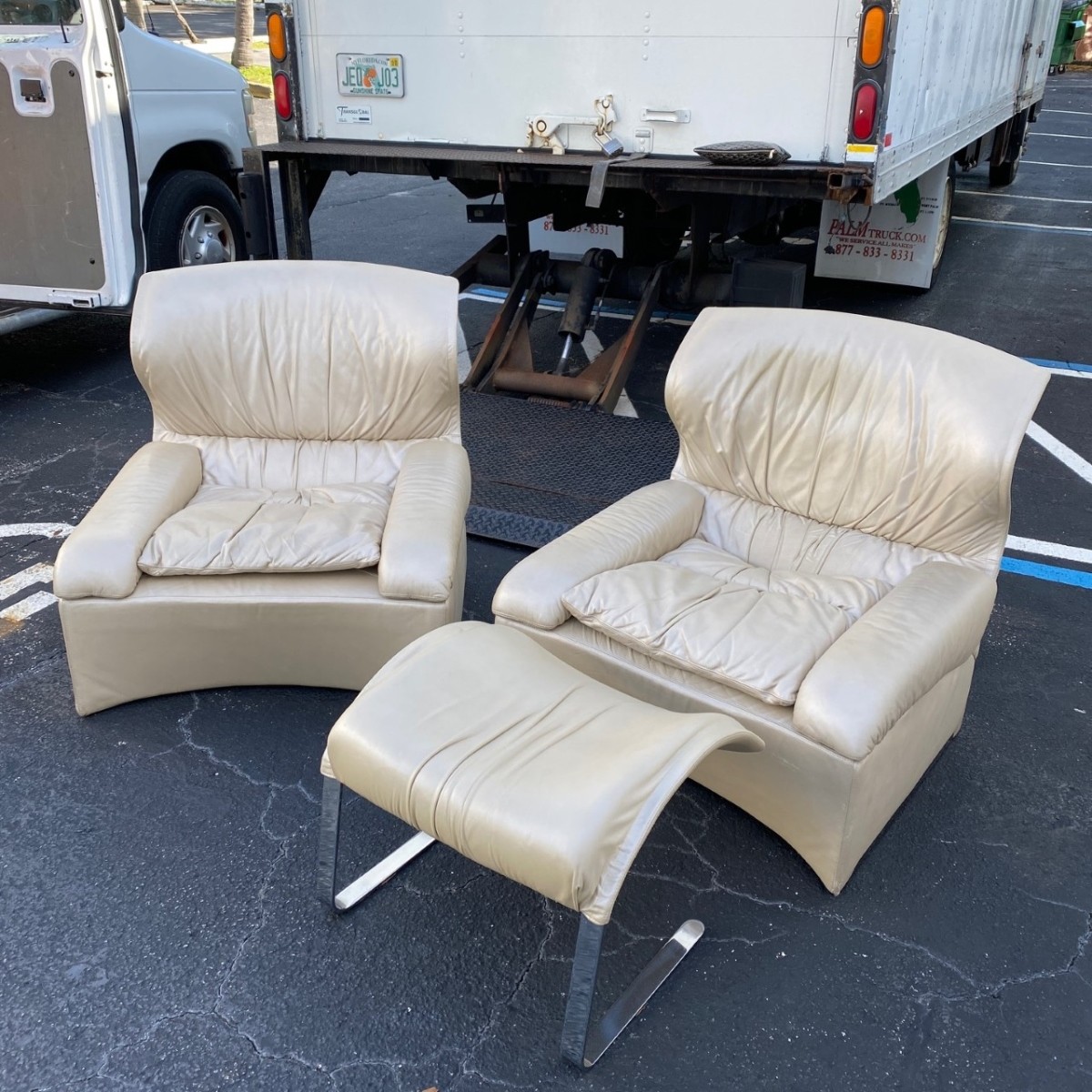 Pair of Saporiti Chairs and Ottoman