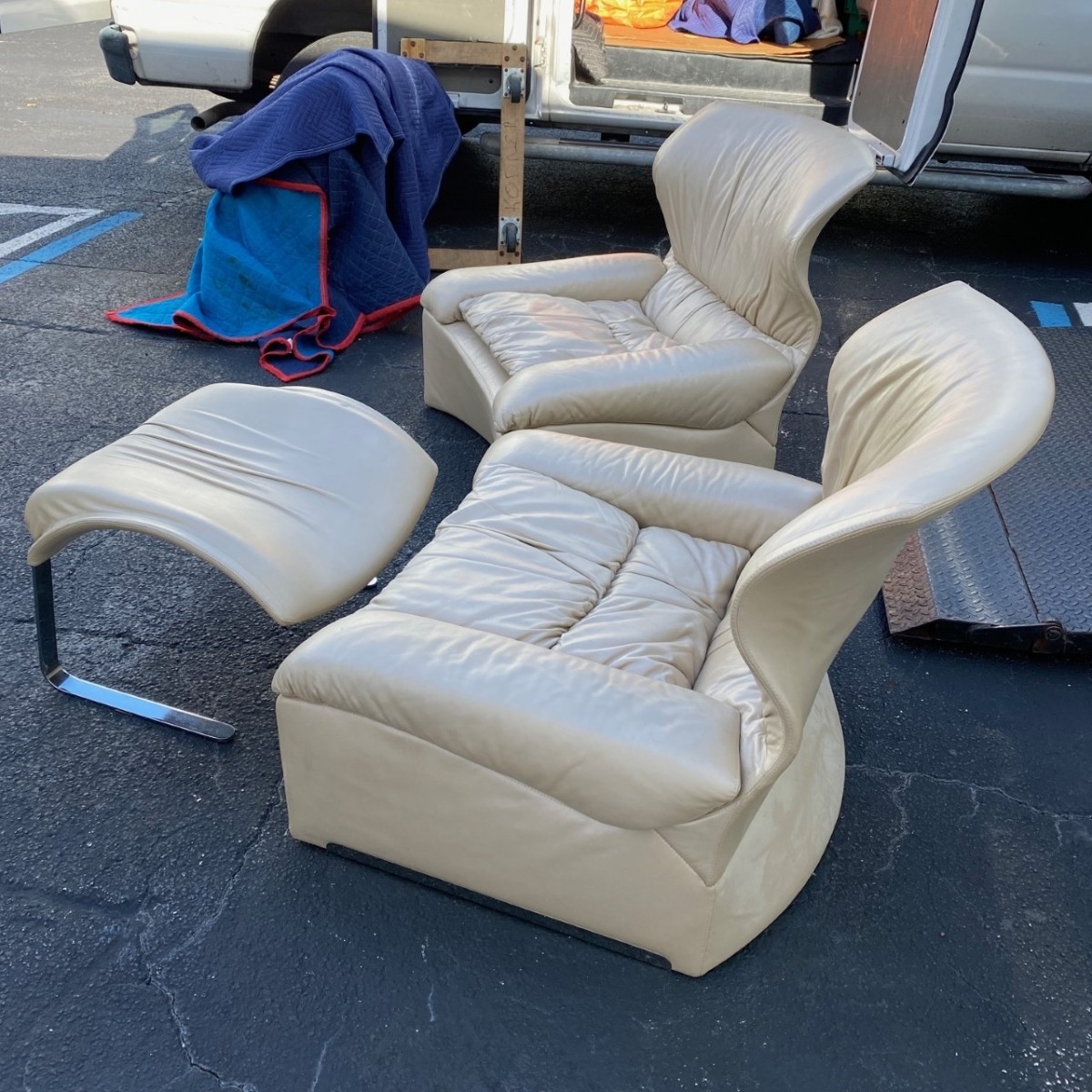 Pair of Saporiti Chairs and Ottoman