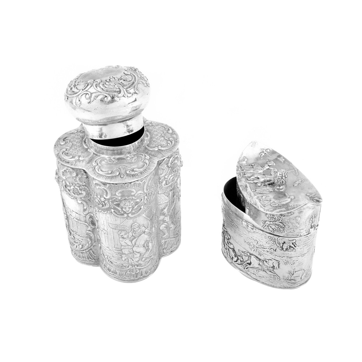 (2) German Silver Tea Caddies