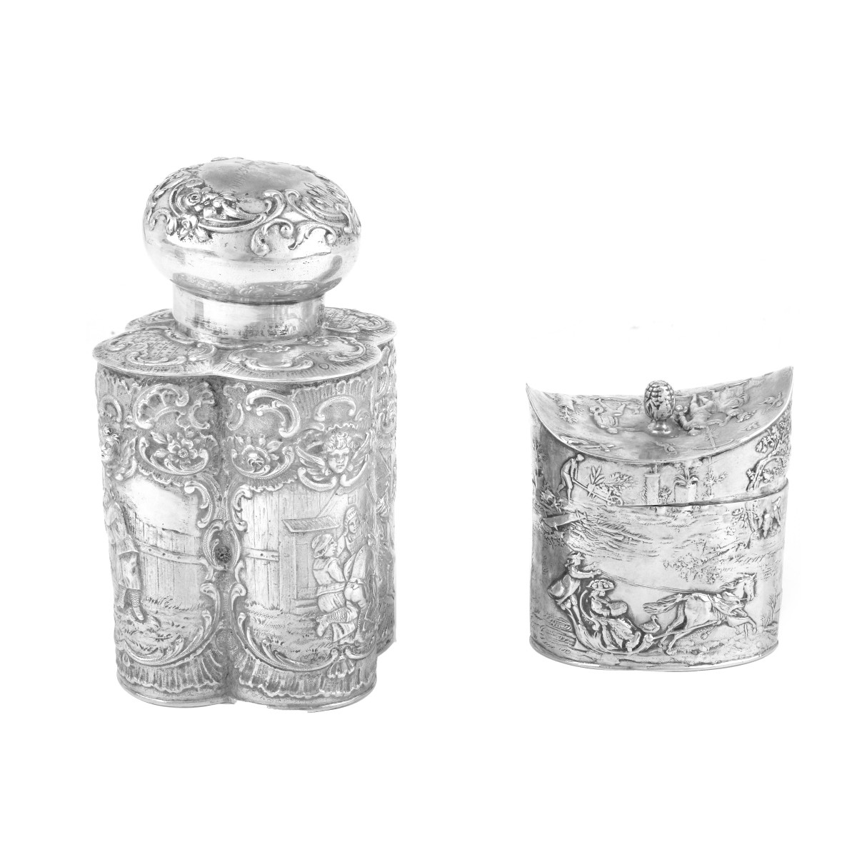 (2) German Silver Tea Caddies