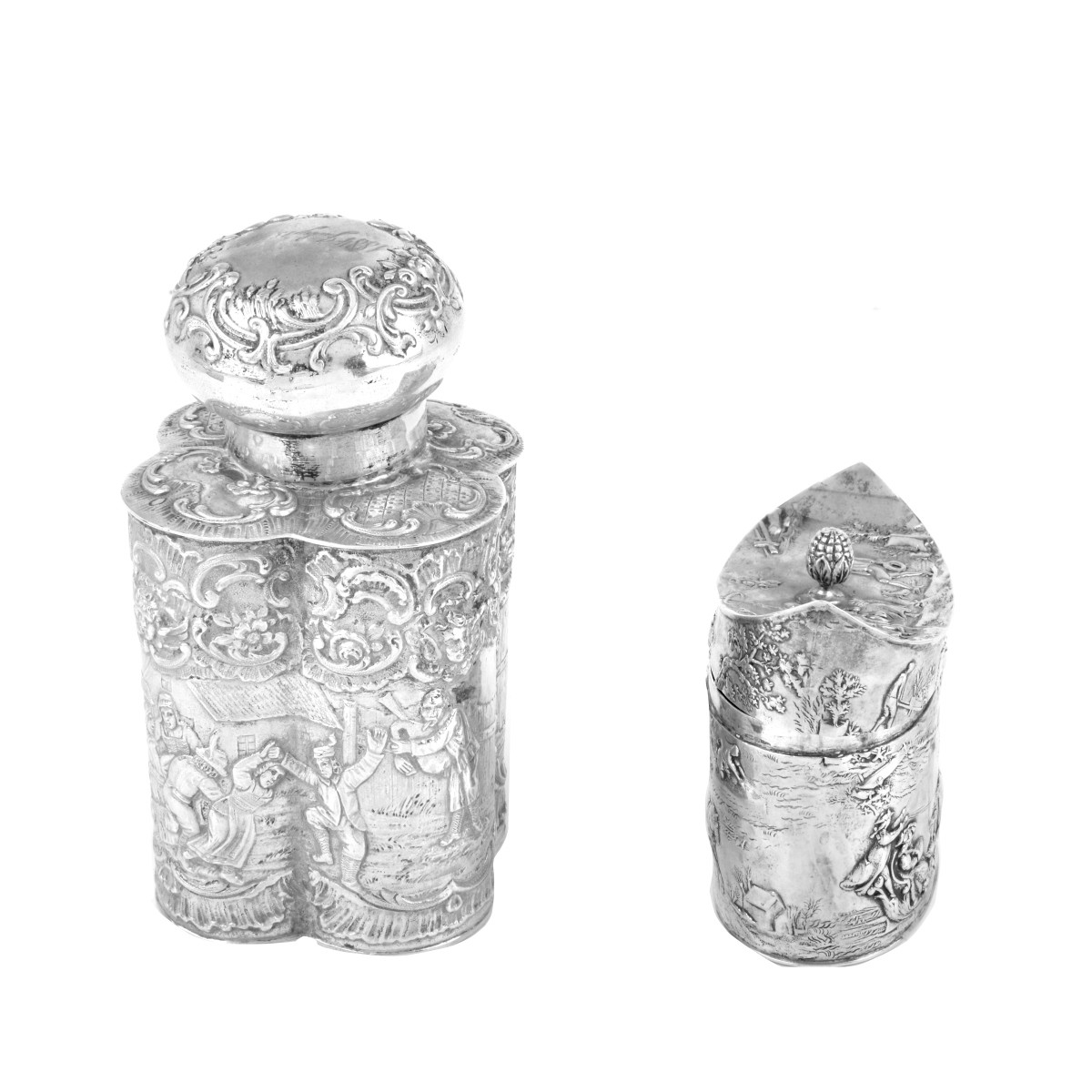 (2) German Silver Tea Caddies