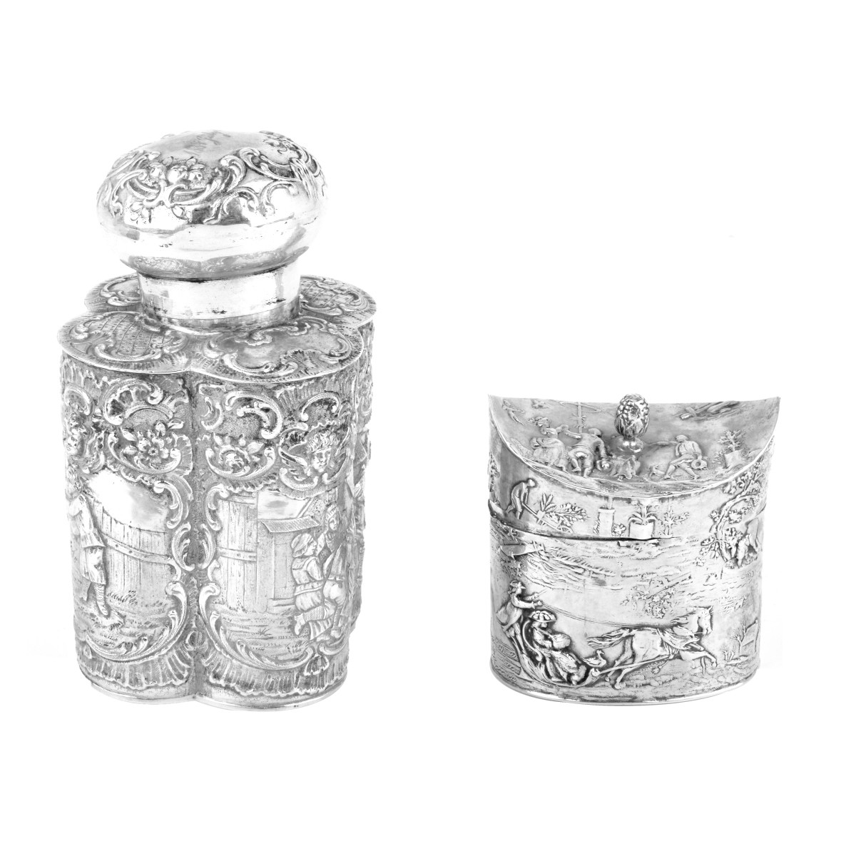(2) German Silver Tea Caddies