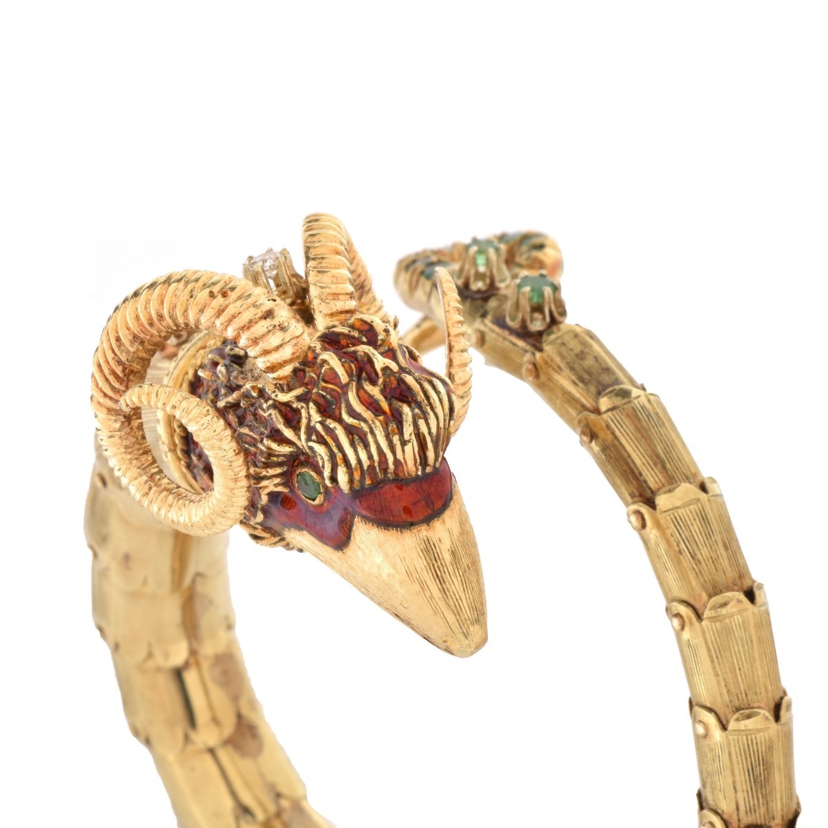 Gemstone and 14K Ram's Head Bangle