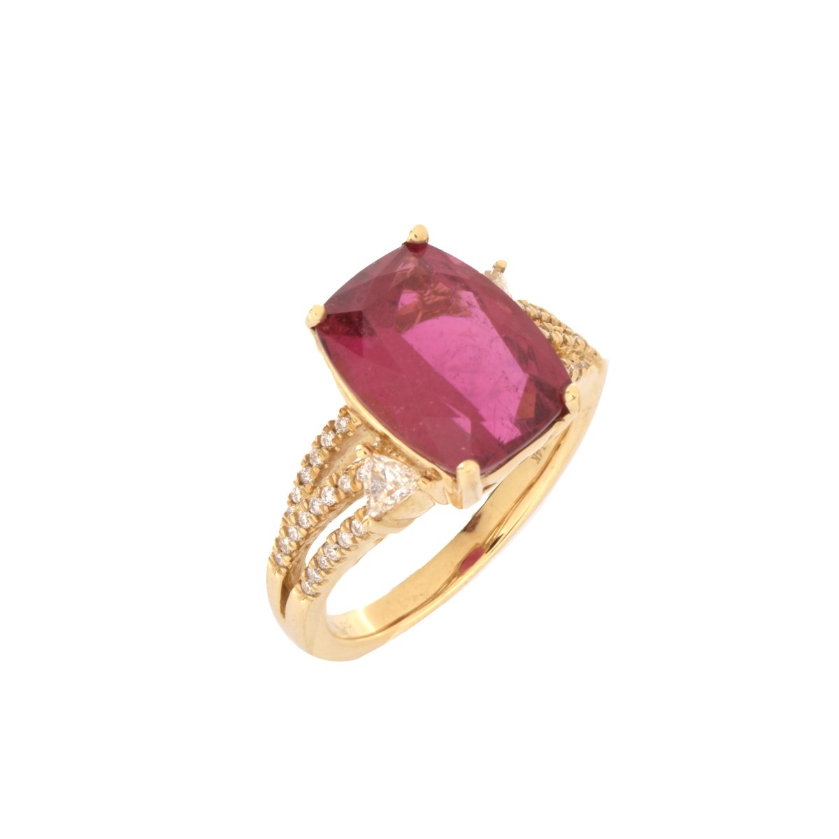 Rubelite, Diamond and 14K Ring