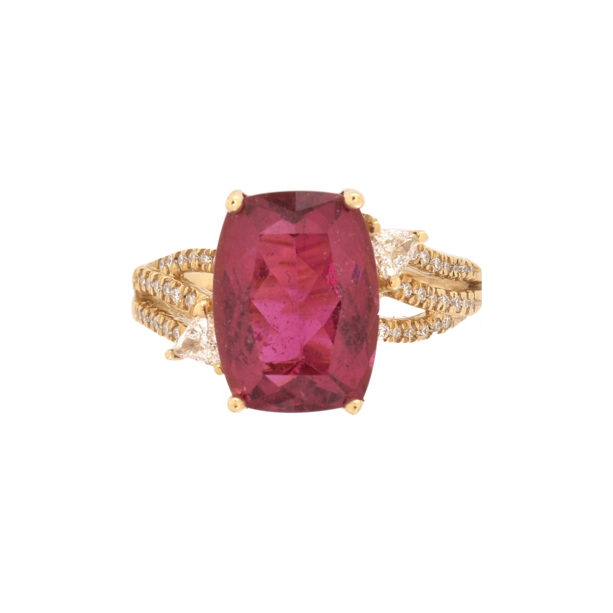 Rubelite, Diamond and 14K Ring