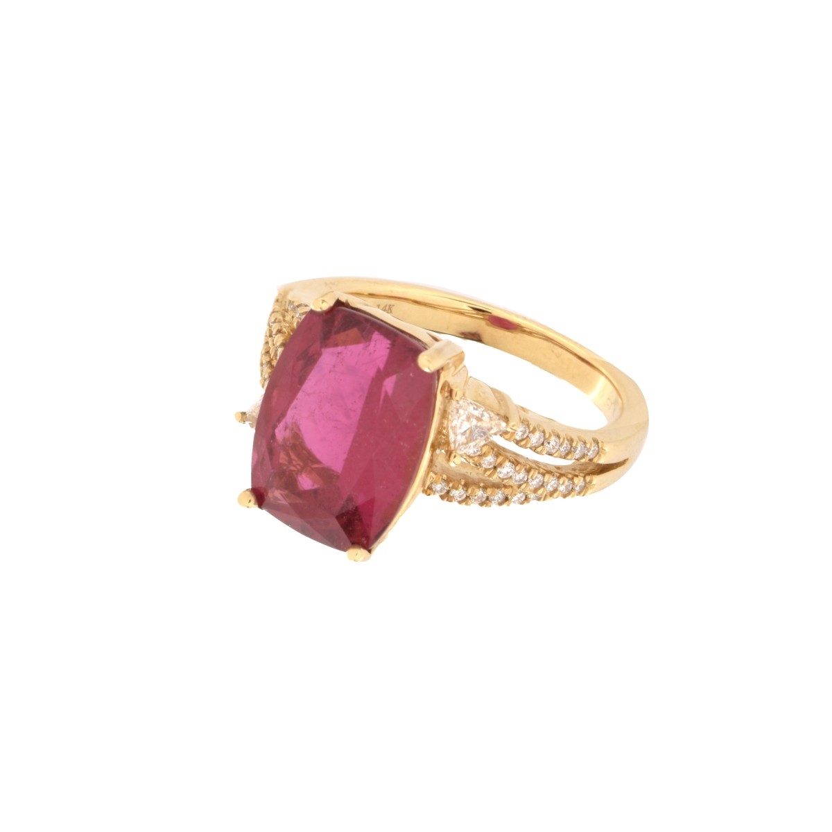 Rubelite, Diamond and 14K Ring